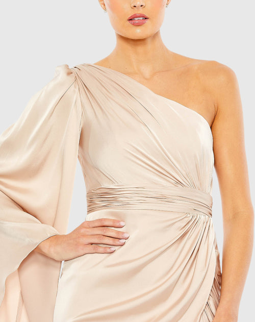 One Shoulder Long Sleeve Draped Dress