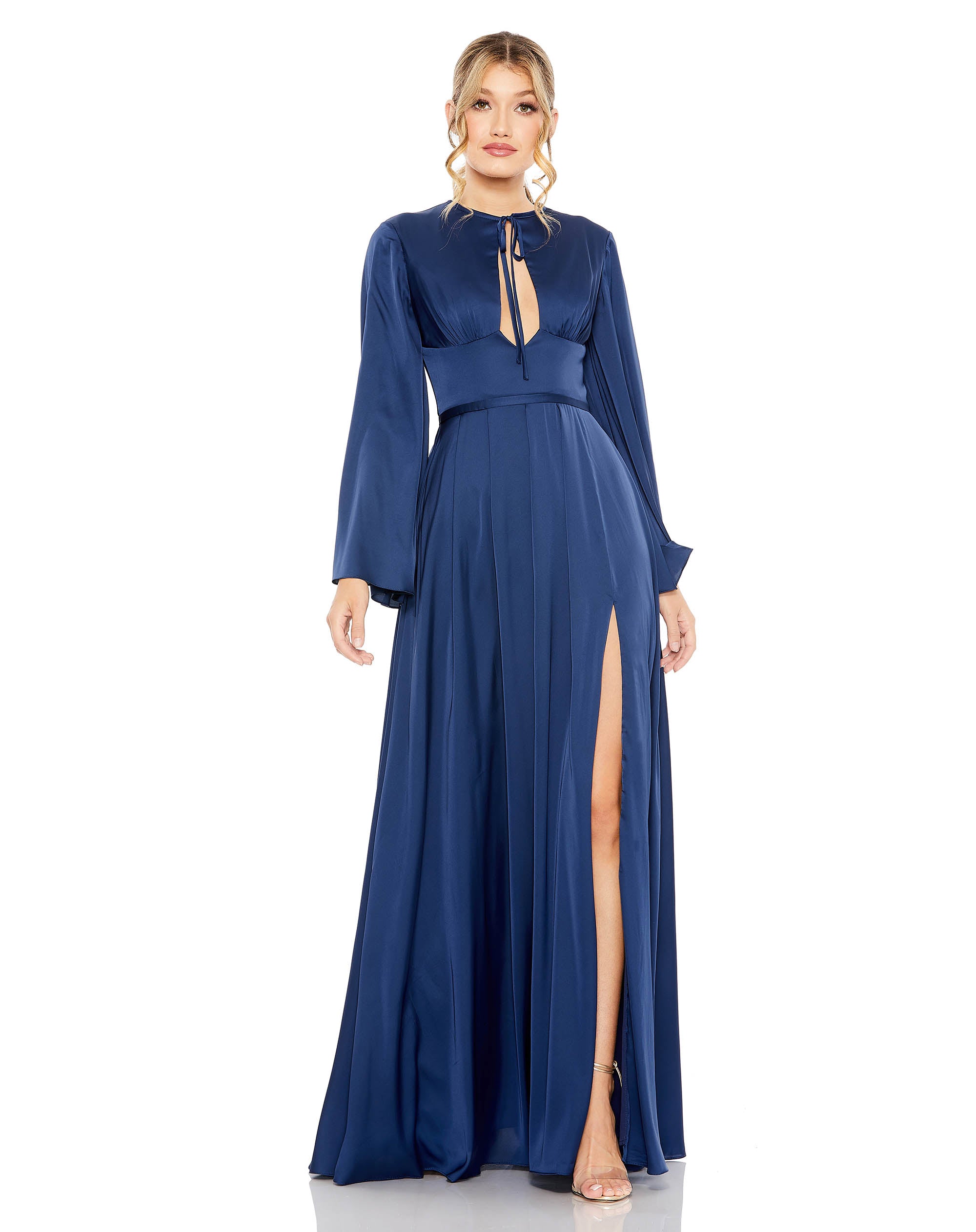 Charmeuse Soft Tie Keyhole Bell Sleeve Gown