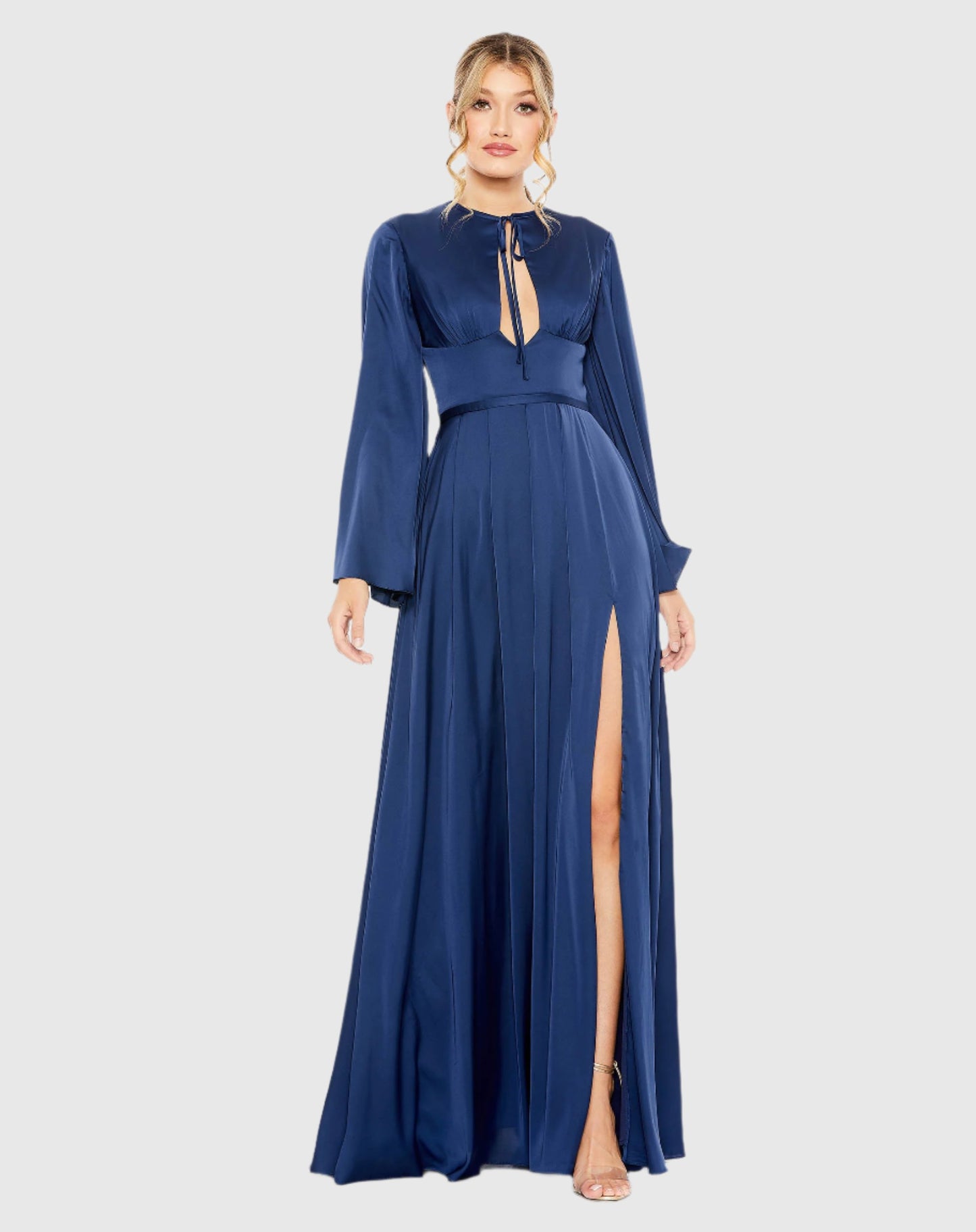 Charmeuse Soft Tie Keyhole Bell Sleeve Gown