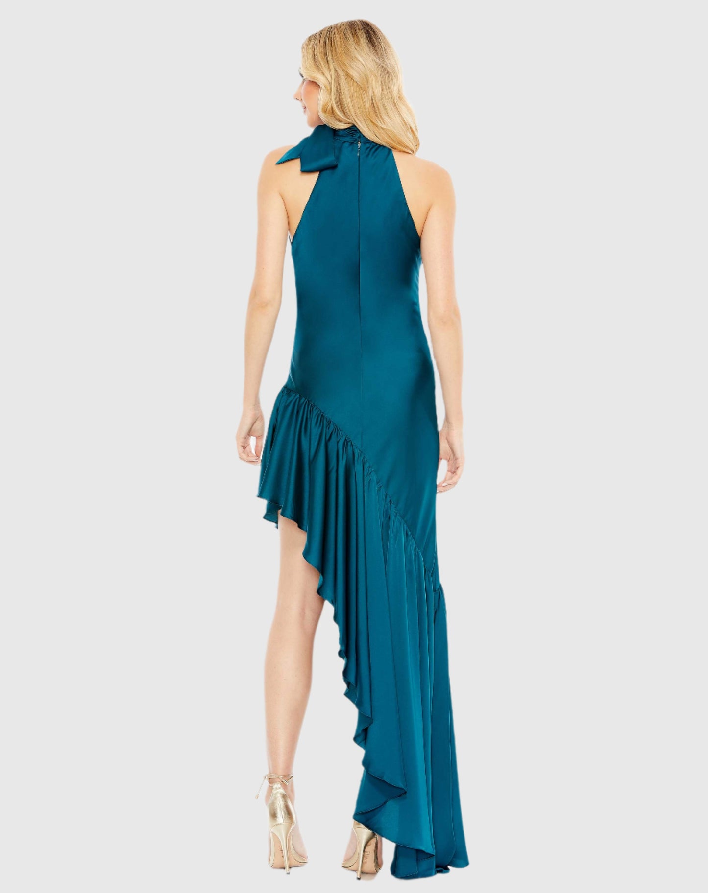 Halter Neck Ruffled Asymmetrical Gown