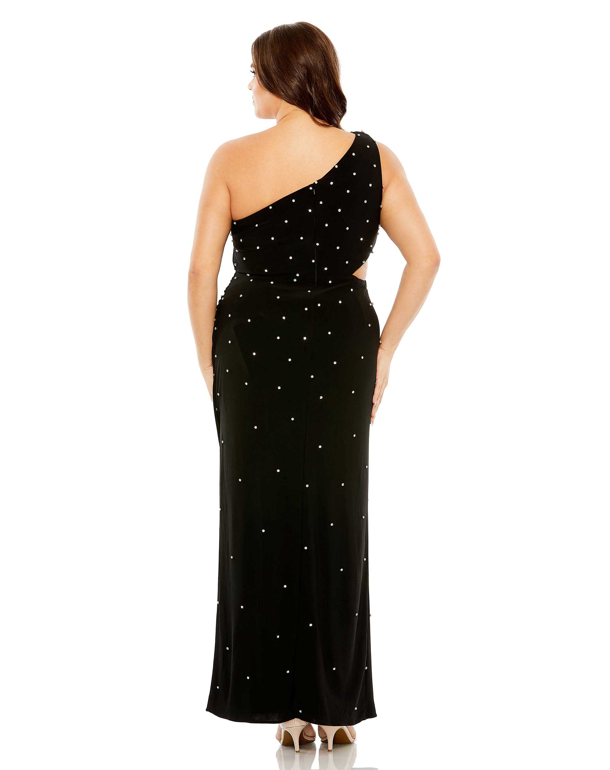 Side Cut Out Rhinestone Detailed Jersey Gown
