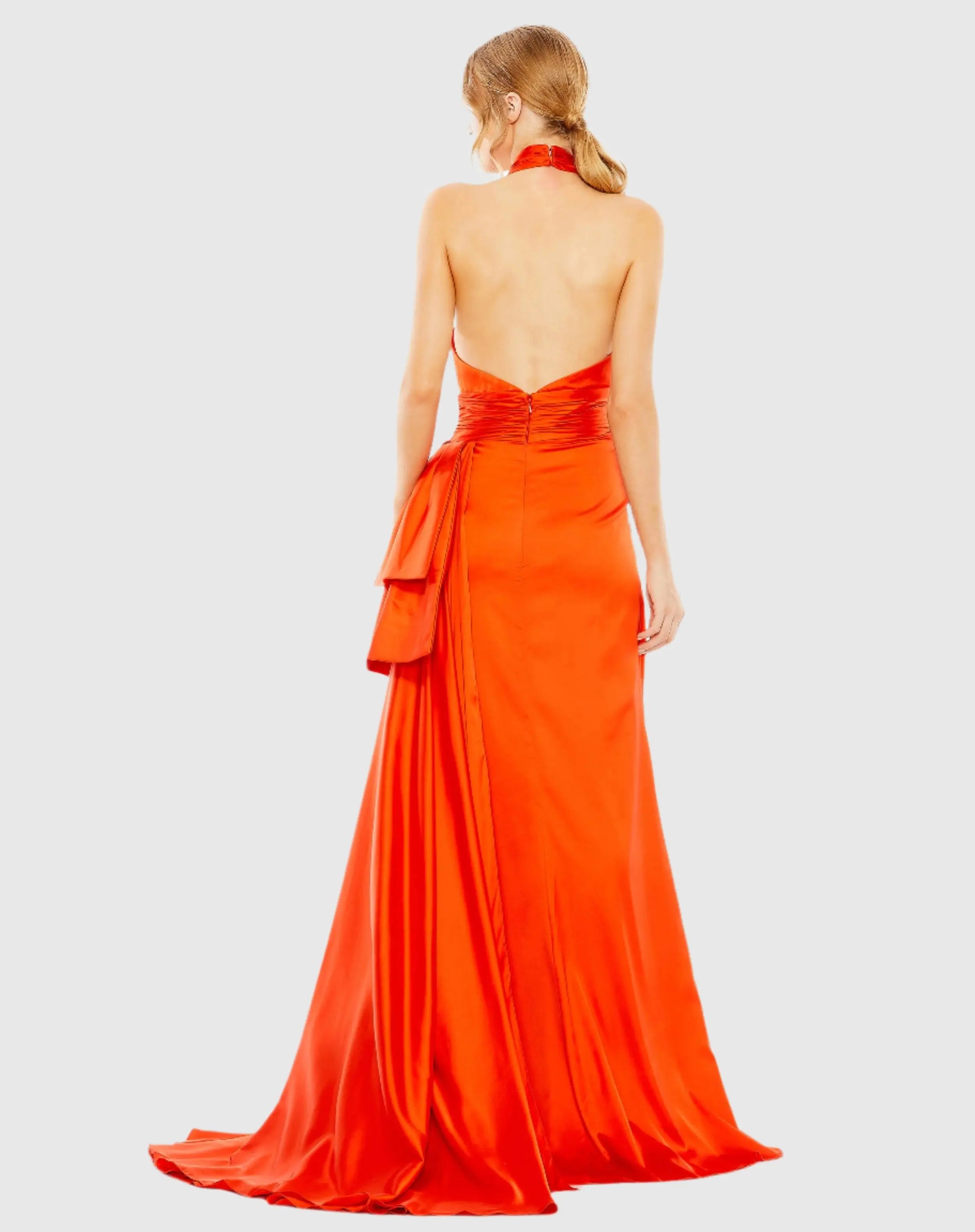 Halter Neck Ruffle Side Slit Gown - Mac Duggal