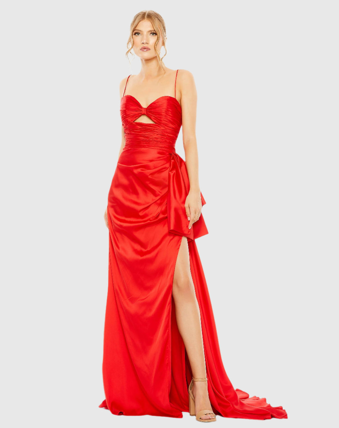 Spaghetti Strap Cut Out Side Bow Gown