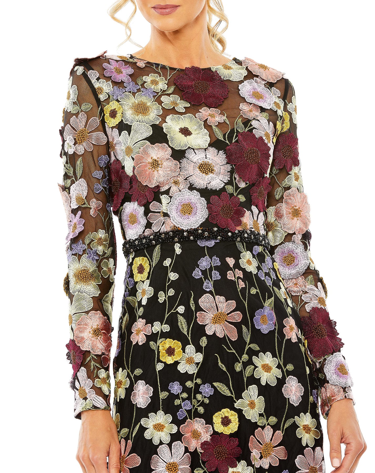 High Neck Floral Embellished A-Line Dress – Mac Duggal