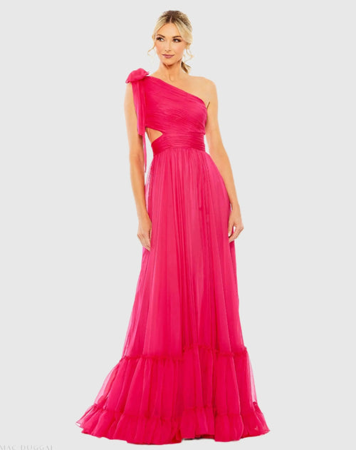 Pink Tiered One Shoulder Ruched Gown - Mac Duggal