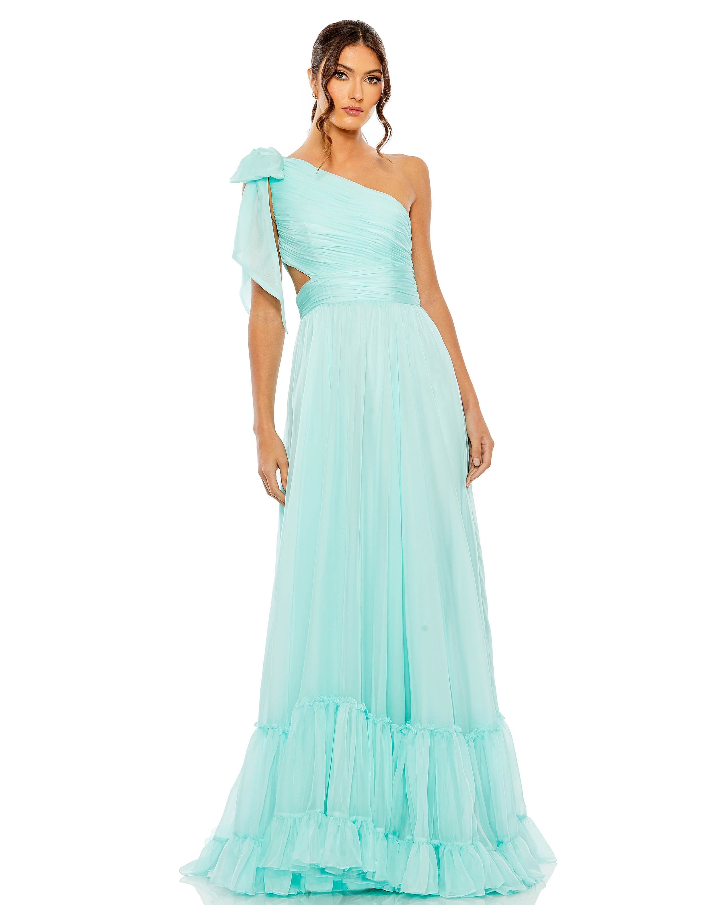 Tiered One Shoulder Ruched Gown