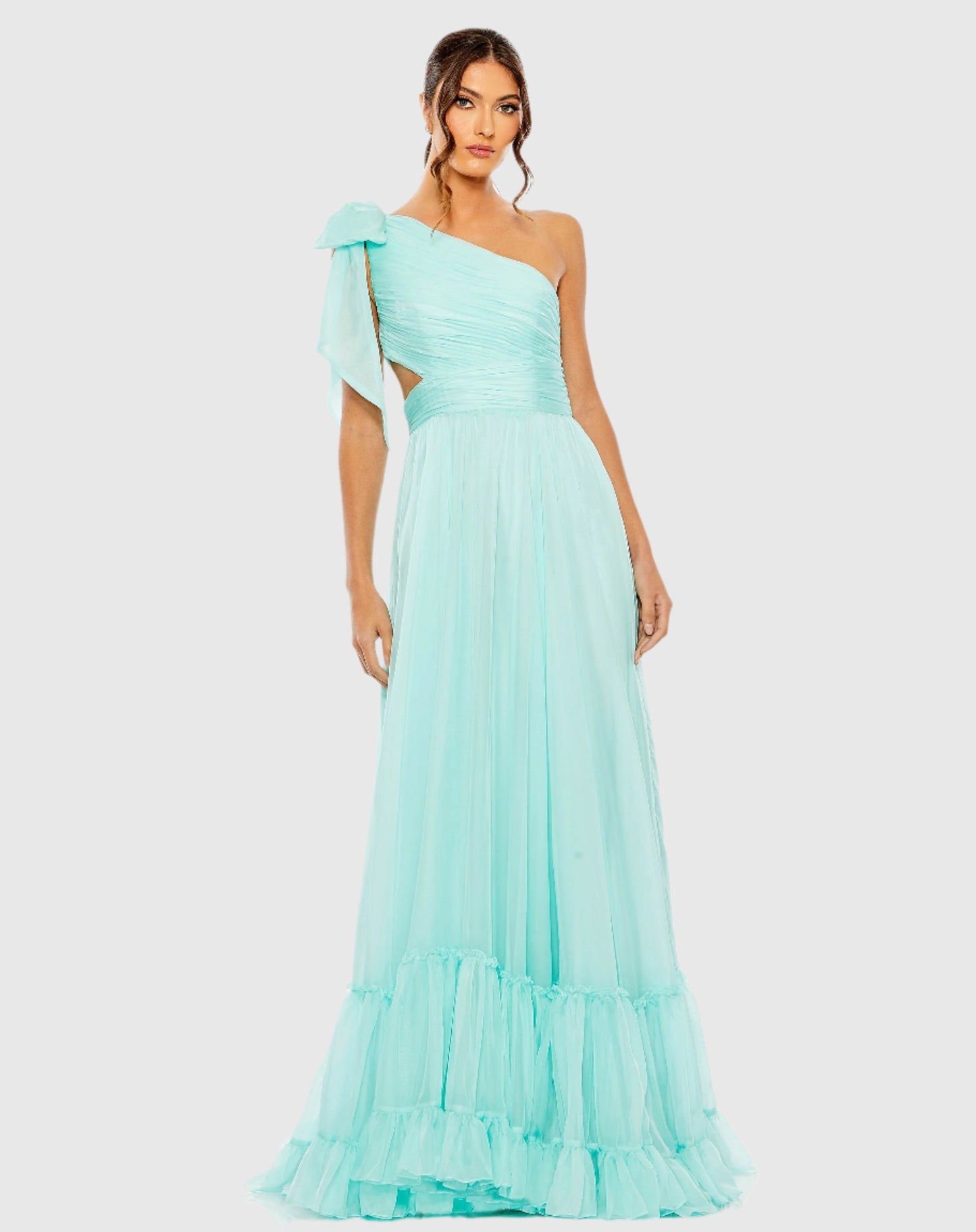 Tiered One Shoulder Ruched Gown