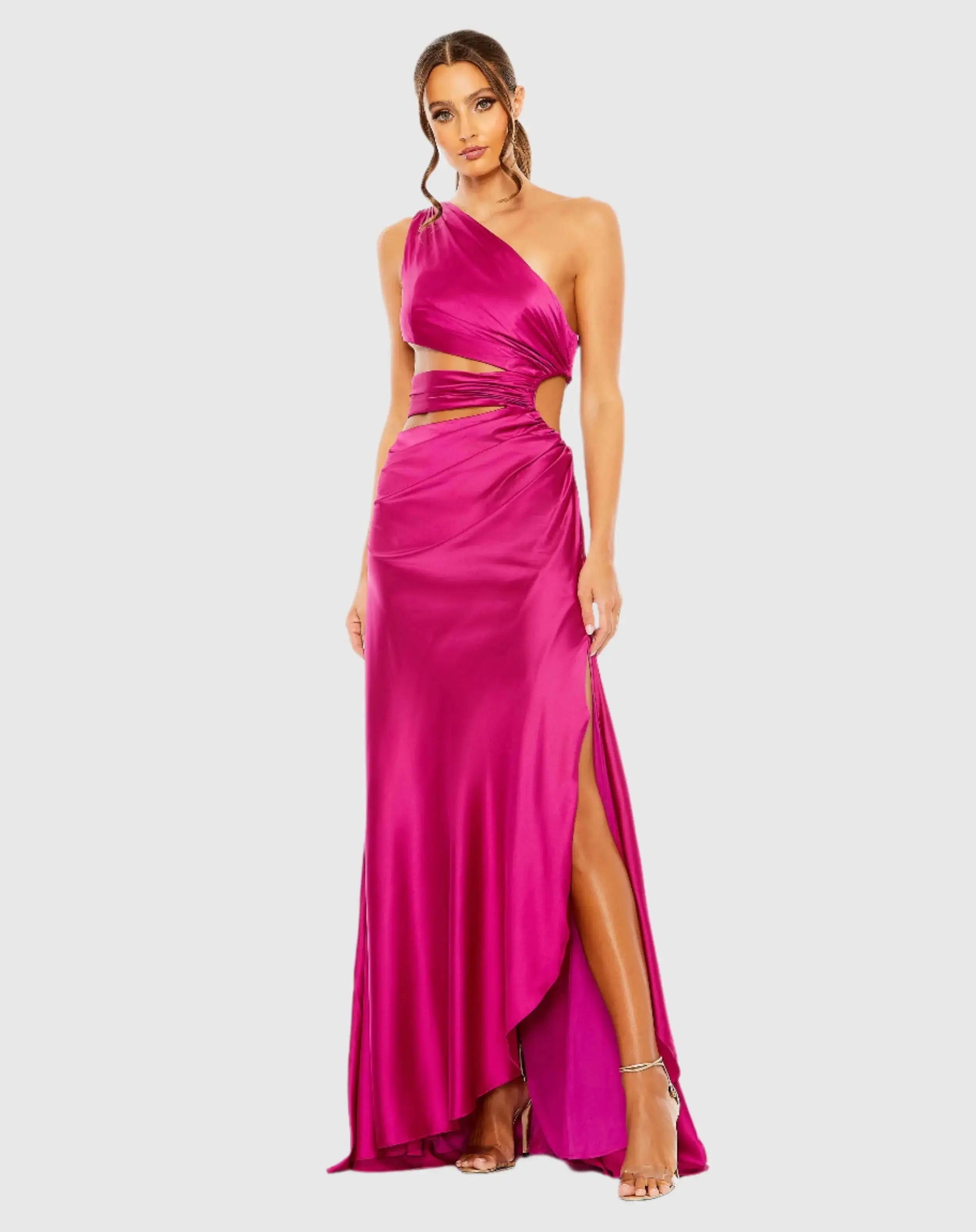 Pink Cut Out One Shoulder Satin Gown - Mac Duggal