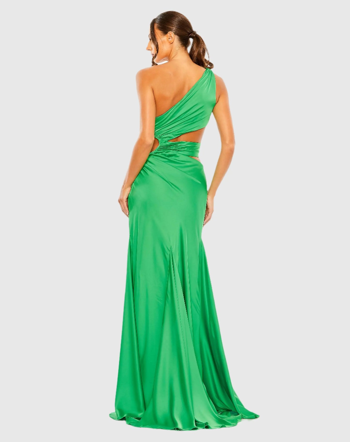 Green Cut Out One Shoulder Satin Gown - Mac Duggal