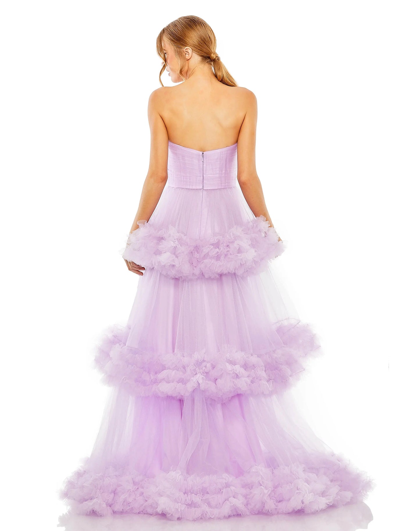Purple Strapless Ruffle Tulle Tiered Gown - Mac Duggal