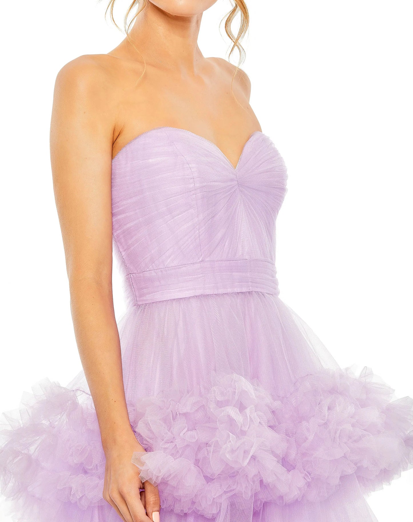 Purple Strapless Ruffle Tulle Tiered Gown - Mac Duggal