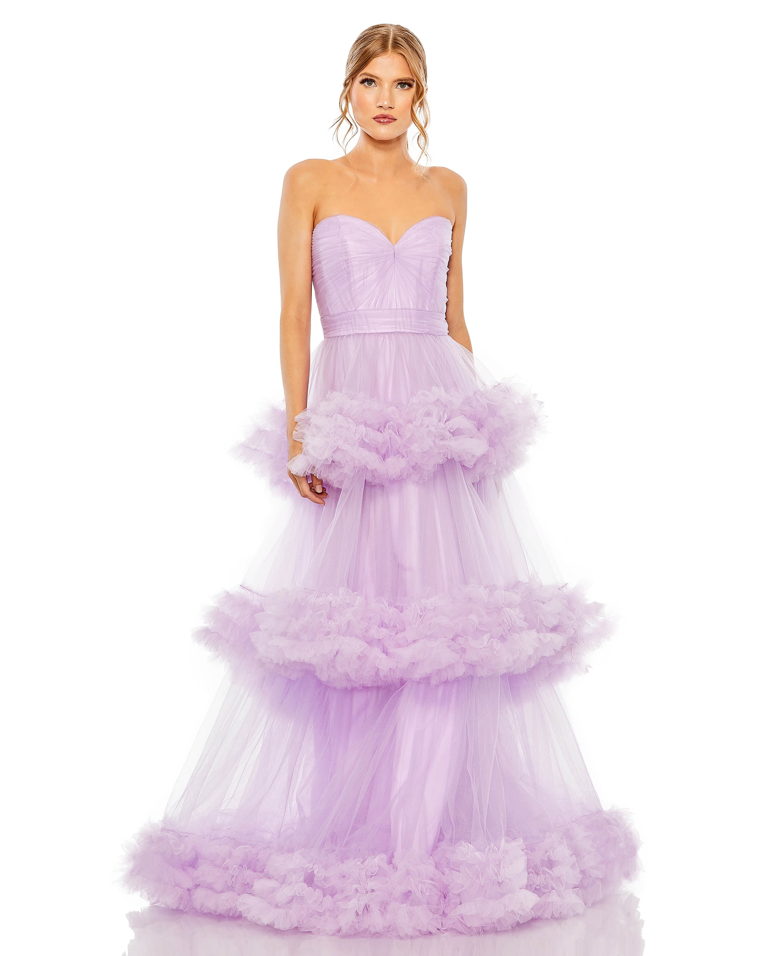 Strapless Ruffle Tulle Tiered Gown