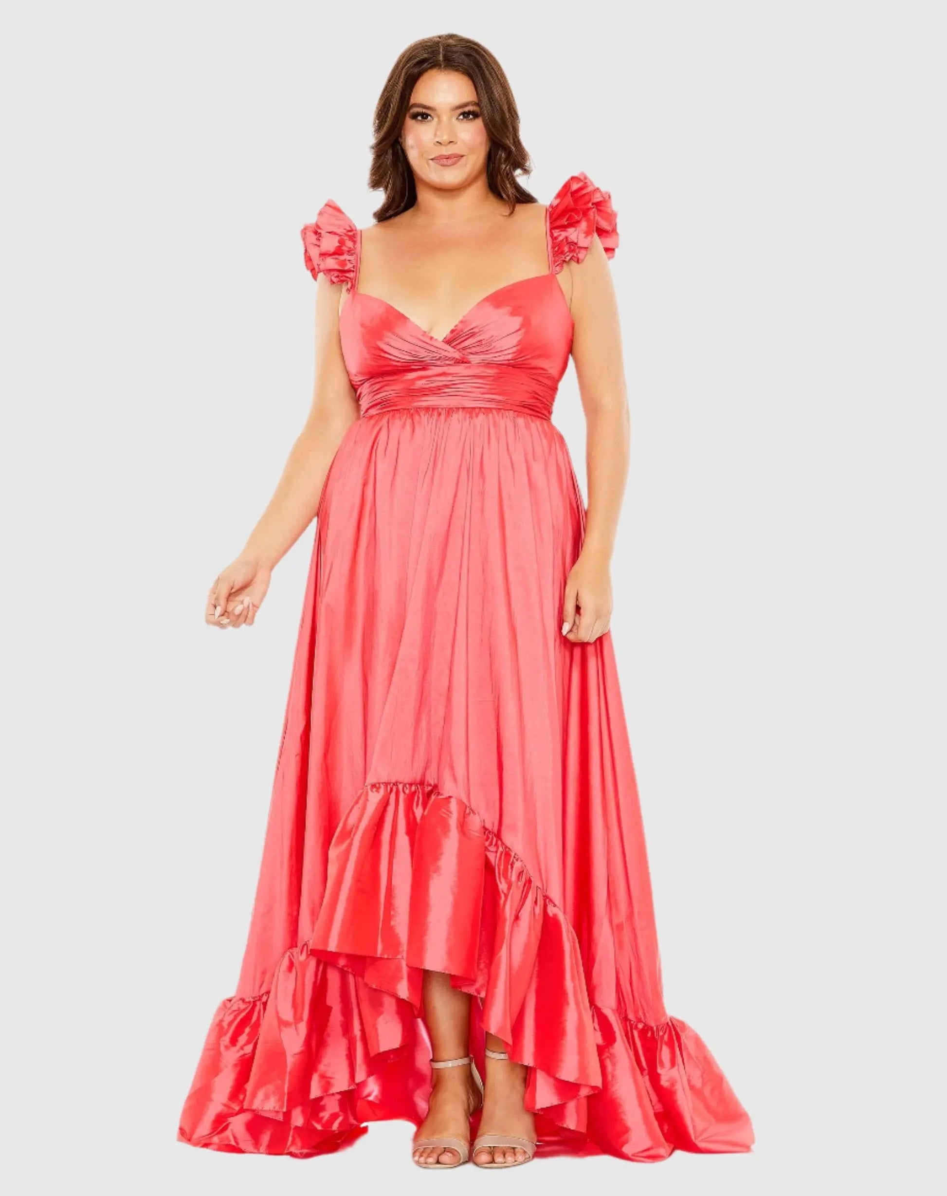 Ruffle Strap High Low Gown (Plus) - Mac Duggal