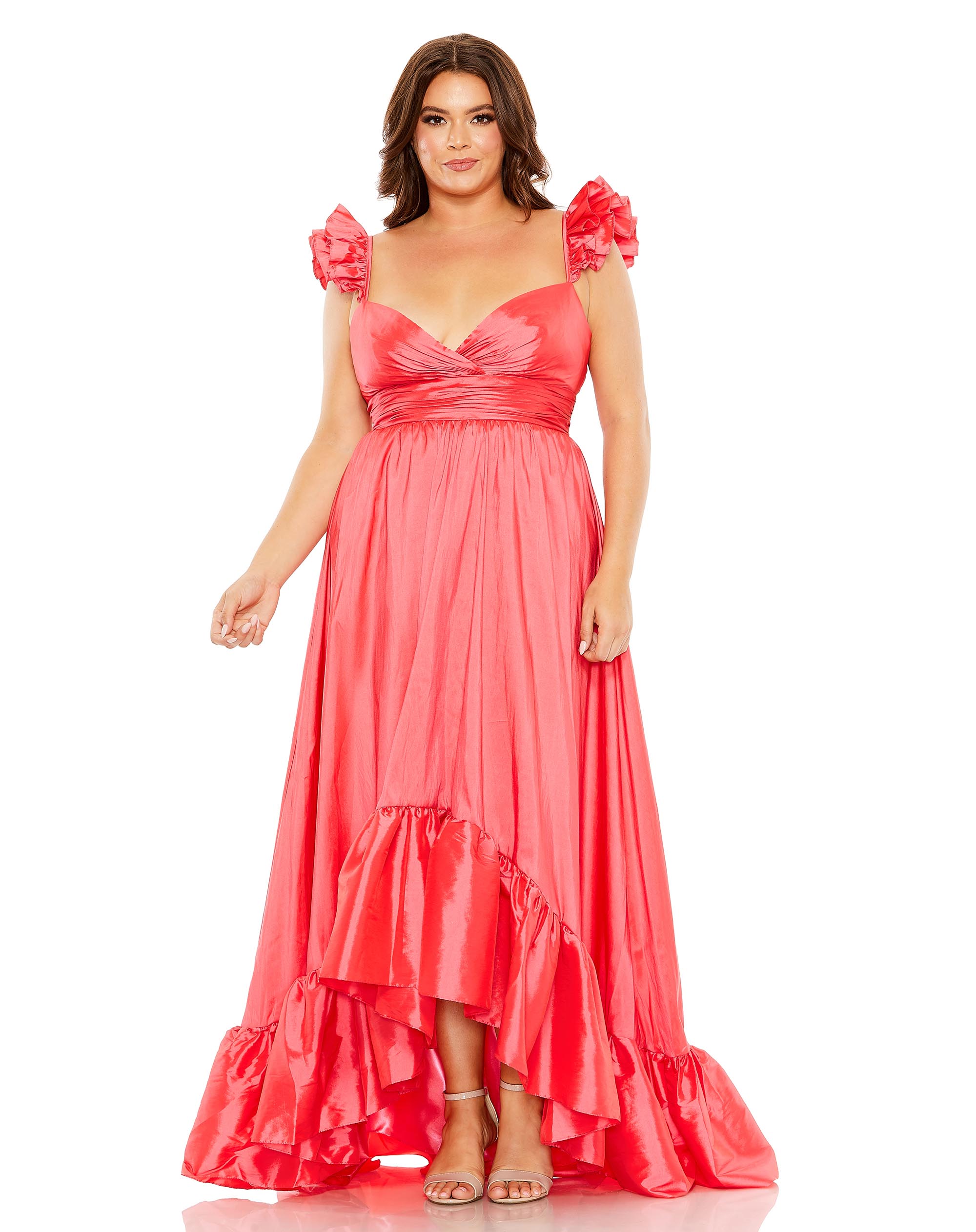 Ruffle Strap High Low Gown (Plus)