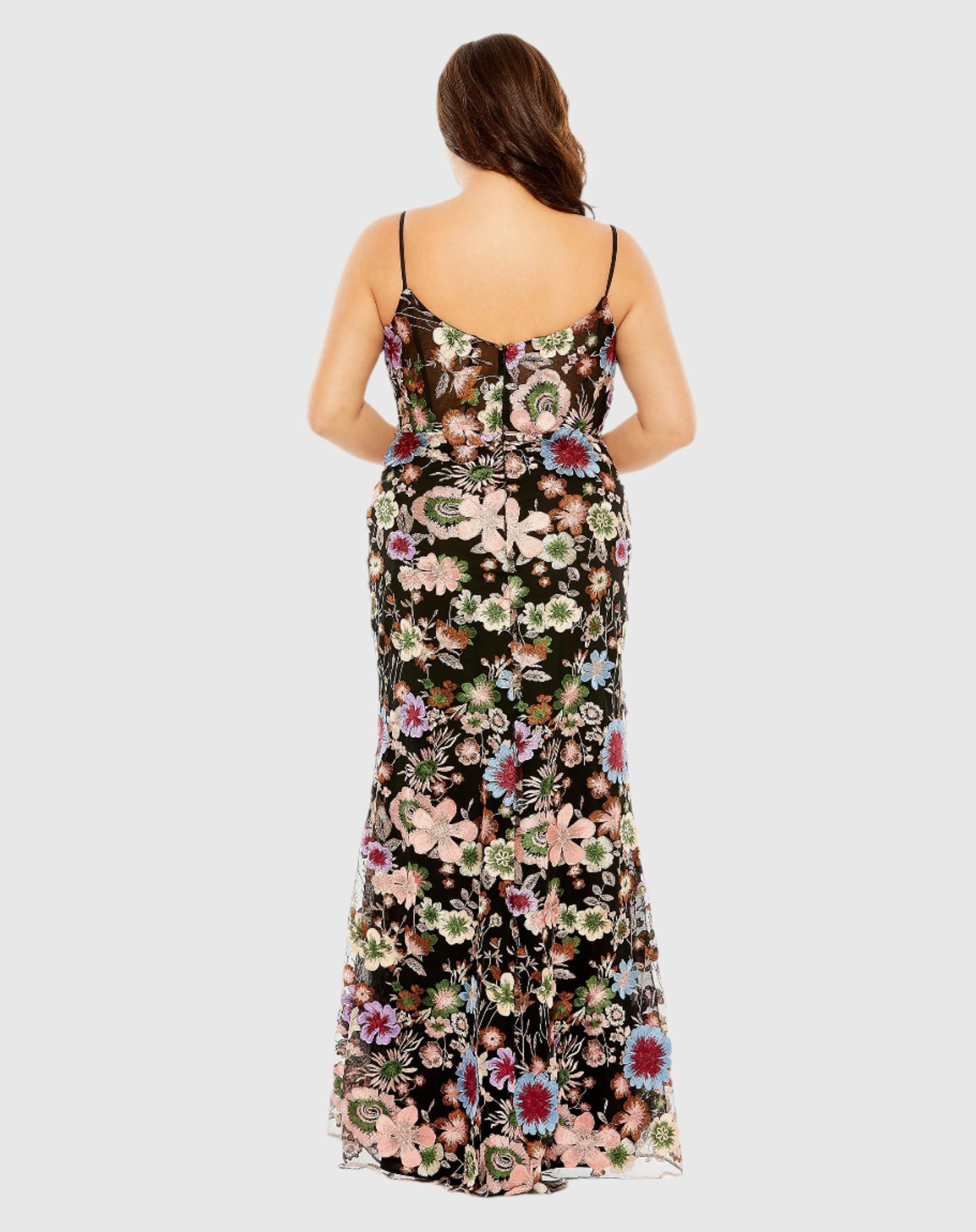 Vestido de malla con corsé y bordado floral 