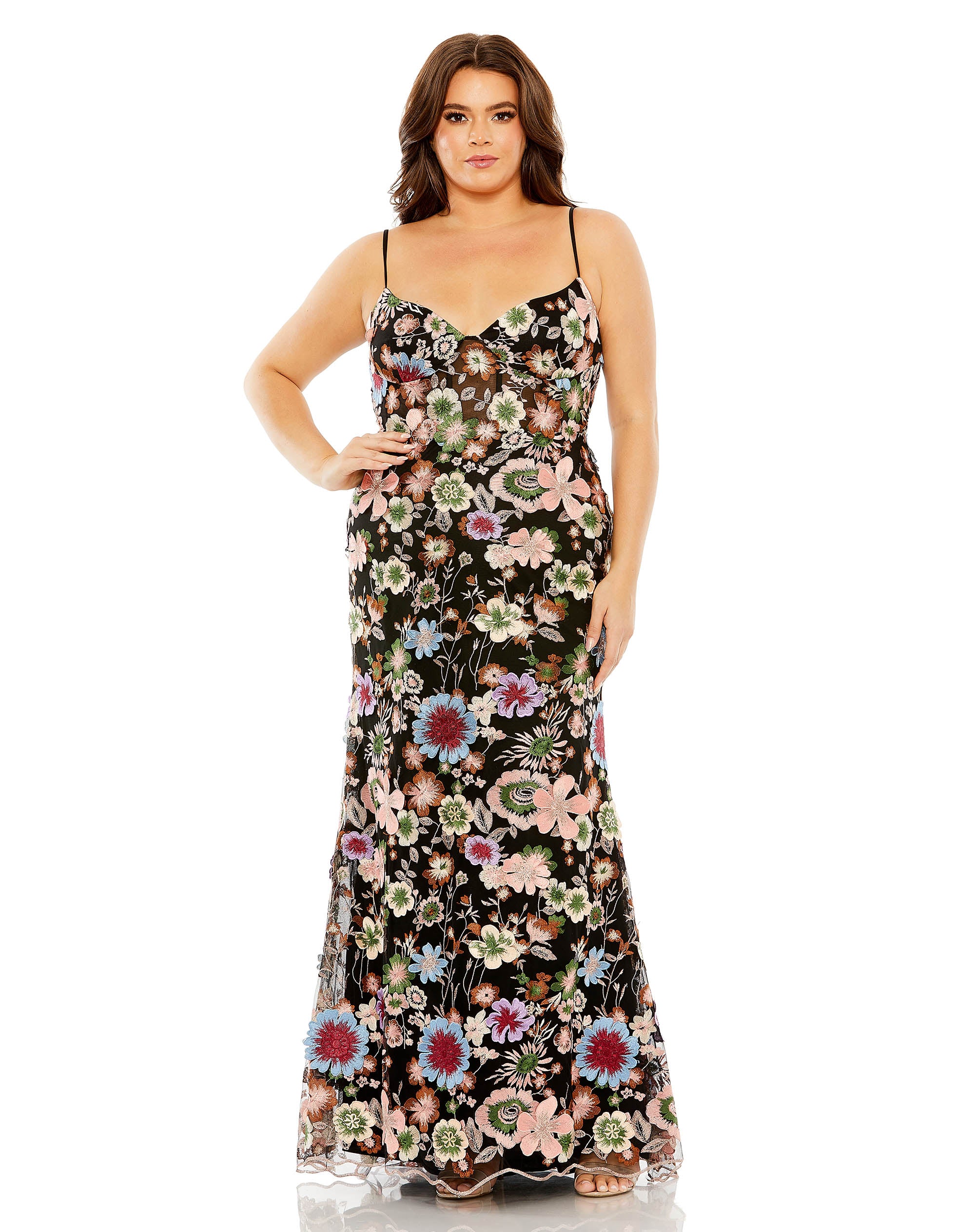 Floral Embroidered  Corset Mesh Gown