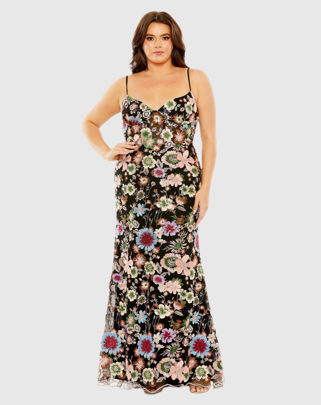 Floral Embroidered Corset Mesh Gown