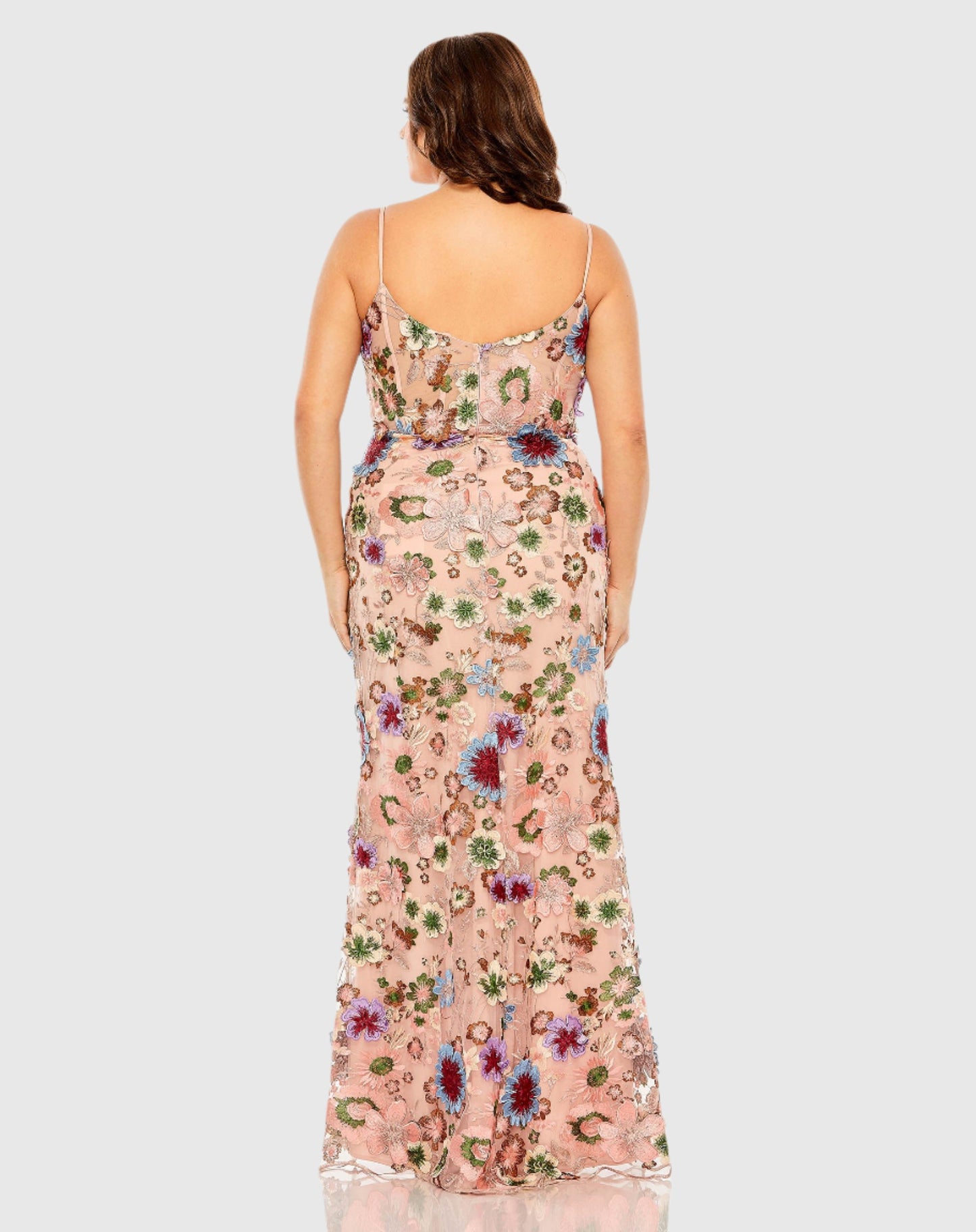 Vestido de malla con corsé y bordado floral 