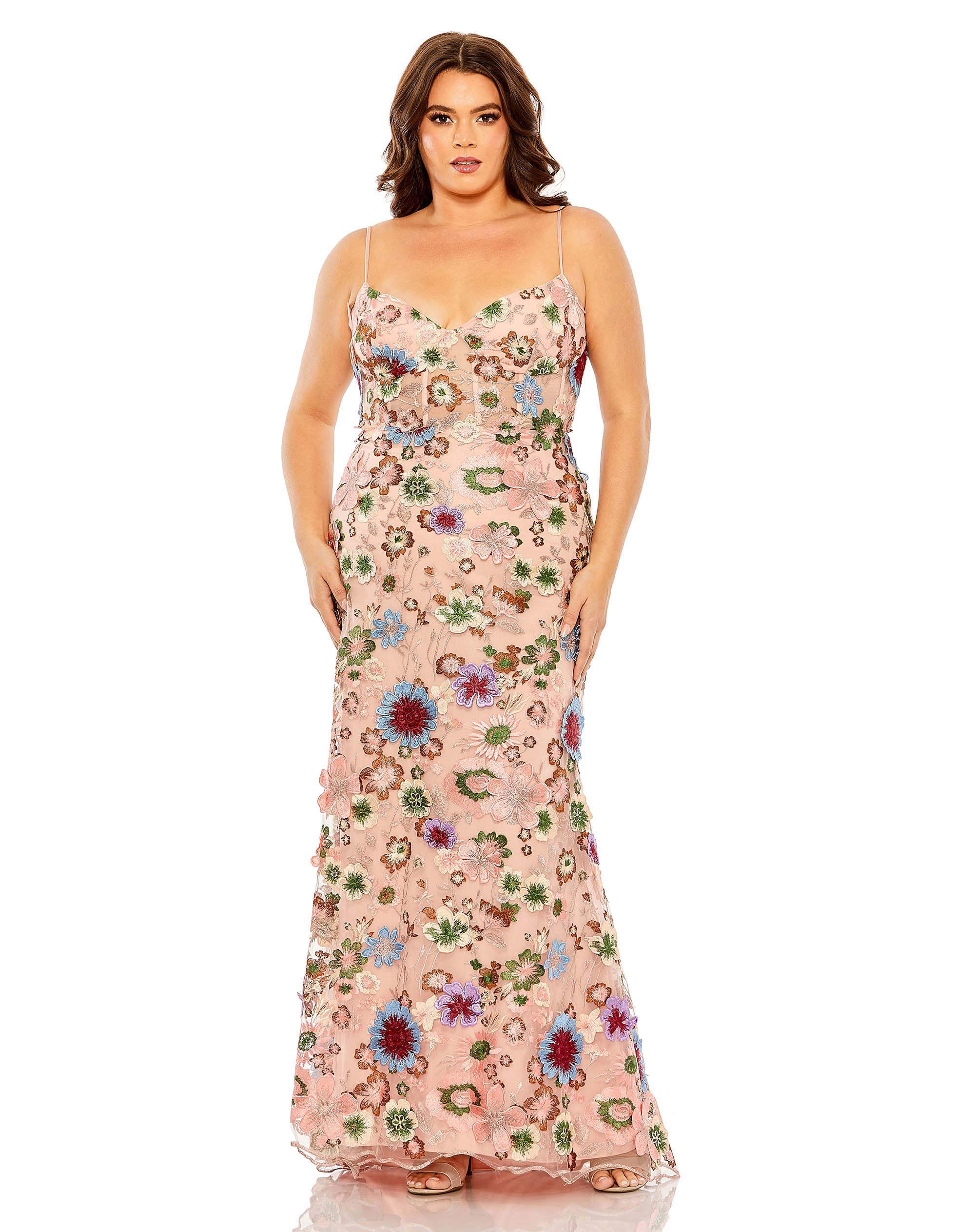 Floral Embroidered  Corset Mesh Gown