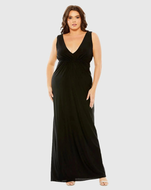 Black Jersey V-Neck Cutout Gown - Mac Duggal