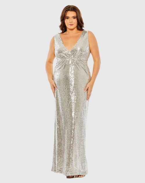 Sequin V-neck Back Cutout Gown