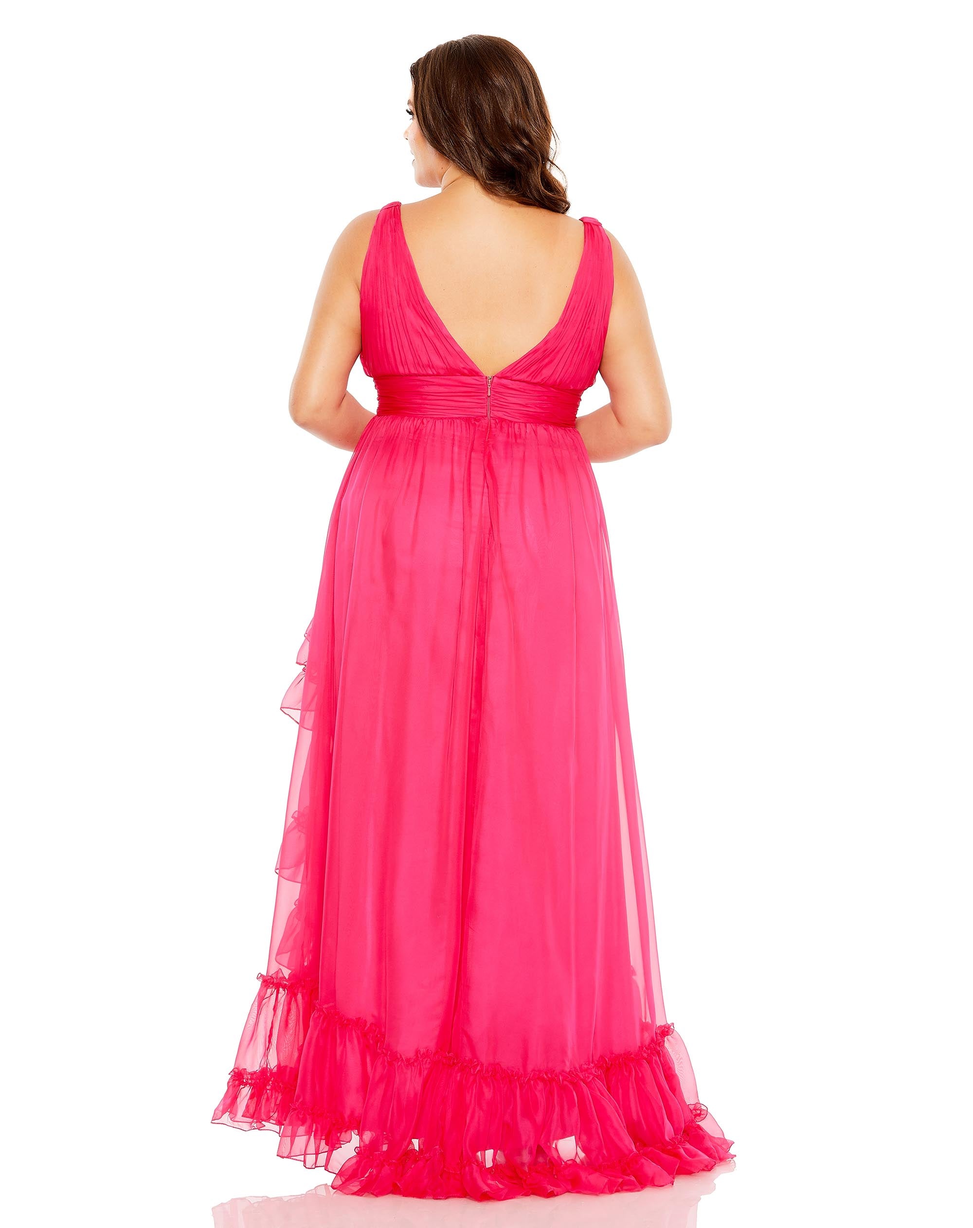 Plunge Neck Sleeveless Ruffle Tiered Front Slit Gown - FINAL SALE
