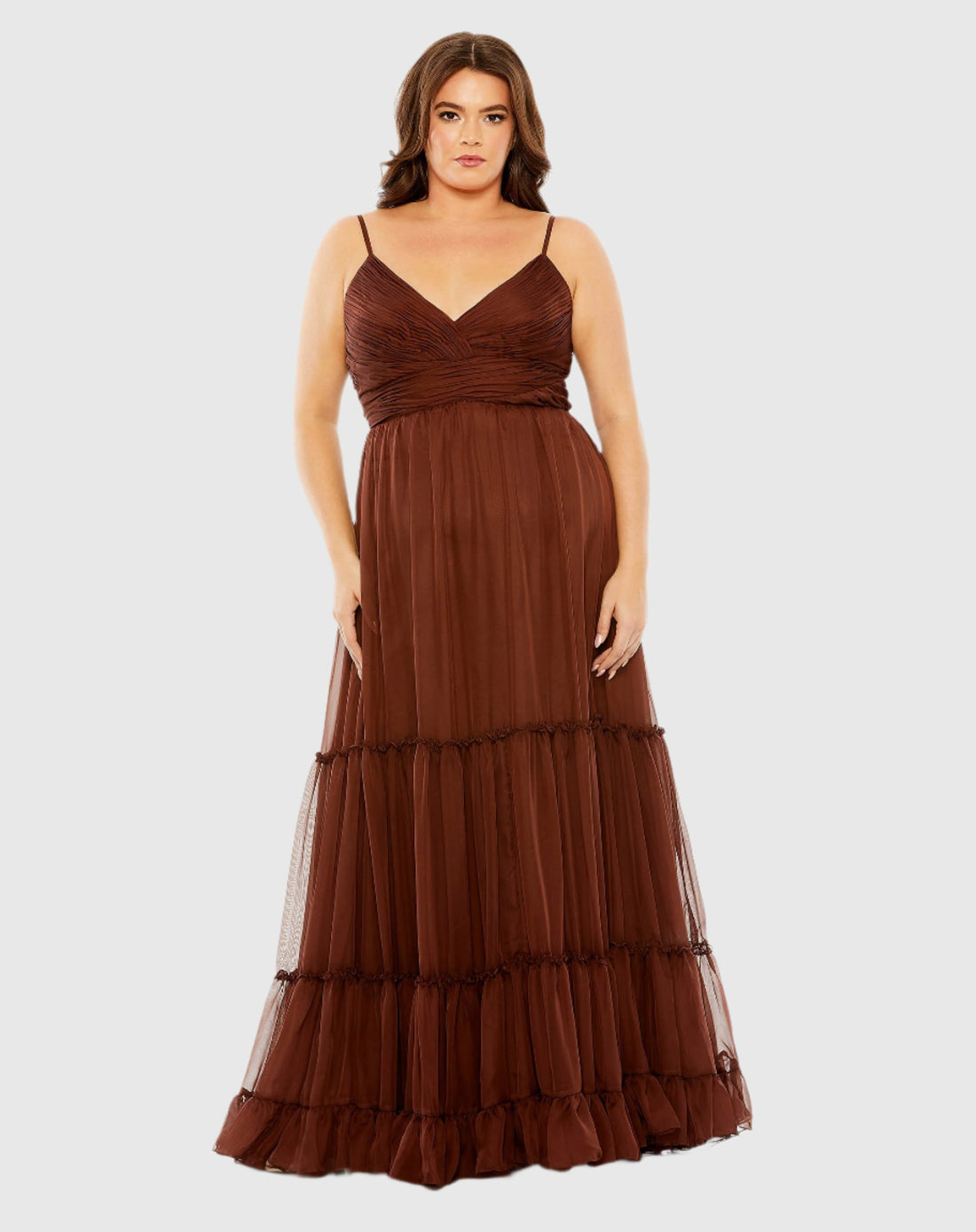 Tiered V-Neckline Ruched Gown