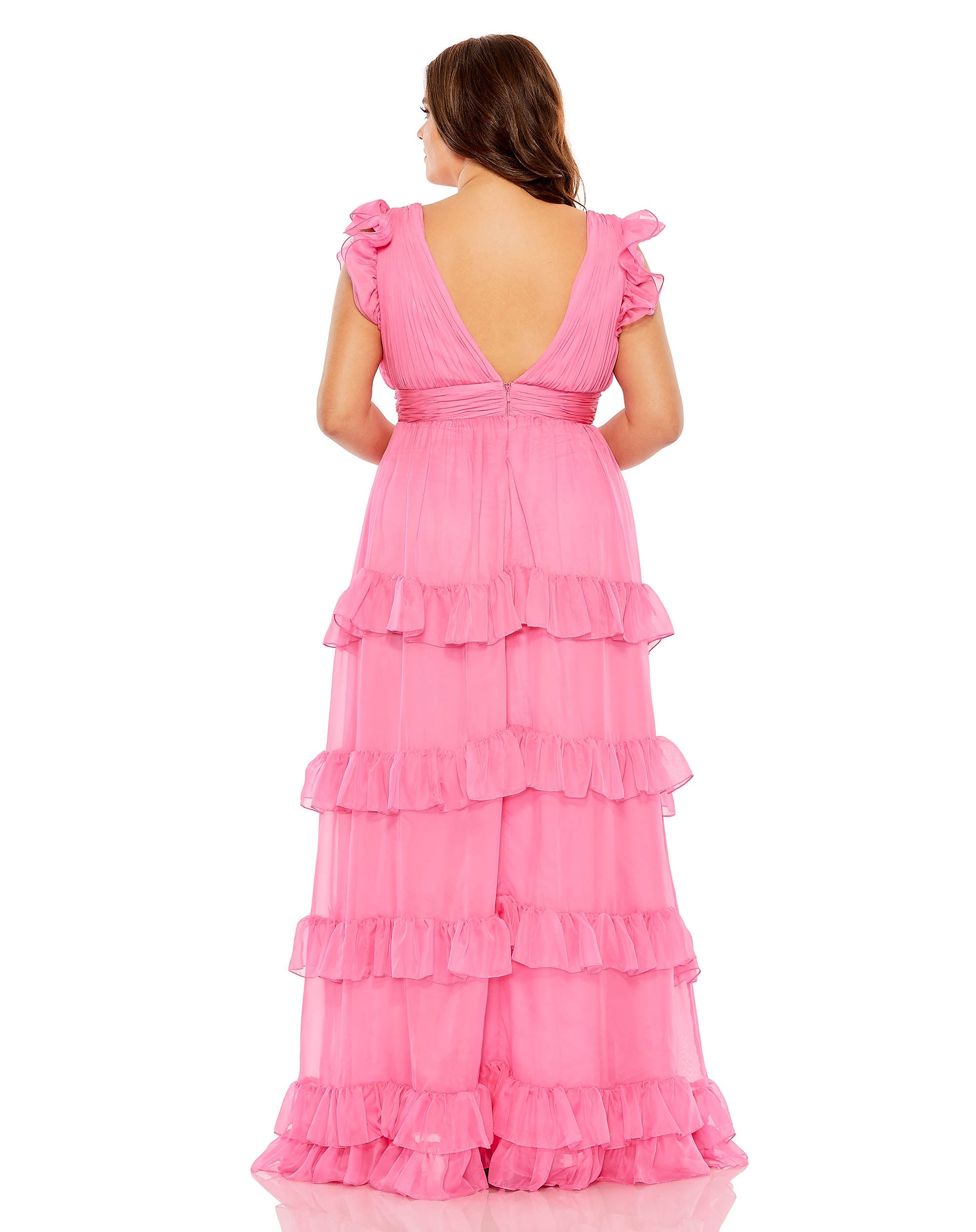 Tiered V-Neck Ruffle Gown