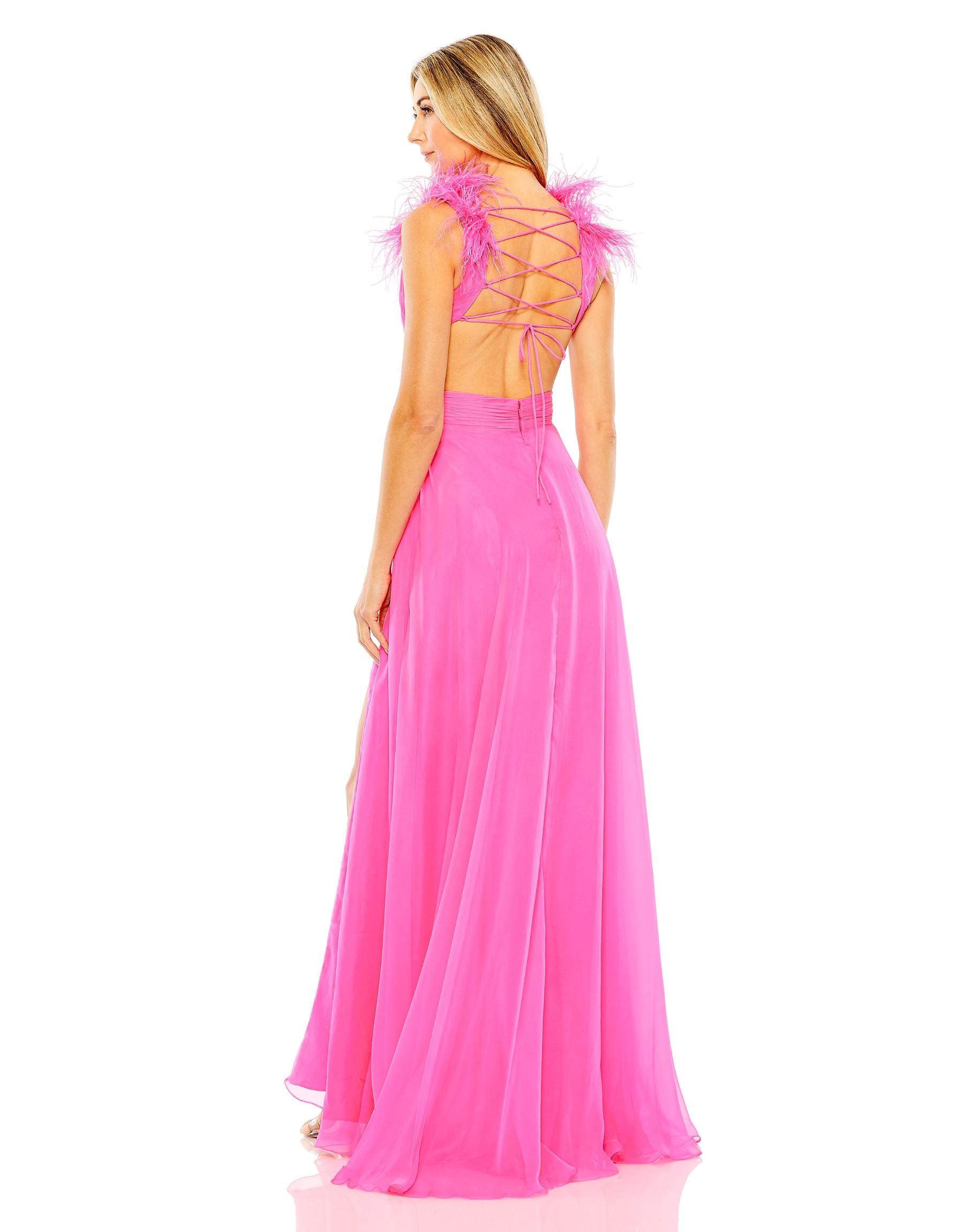 A-Line V Neck Feathered Collar Gown