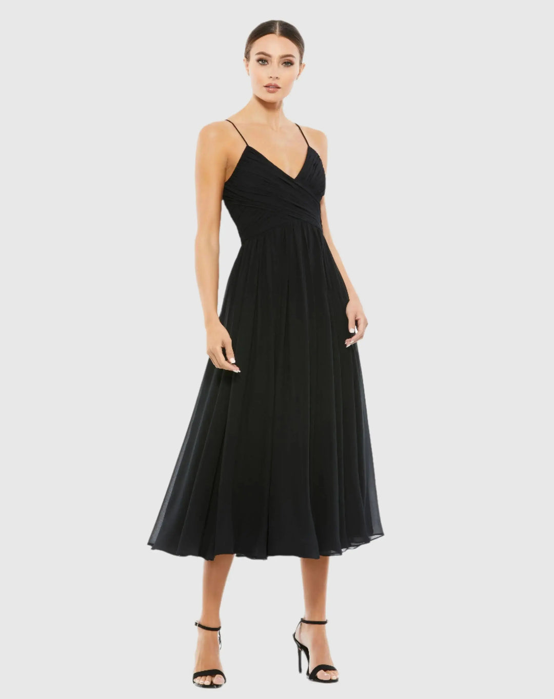 Faux Wrap Sleeveless Flowy Midi Dress – Mac Duggal