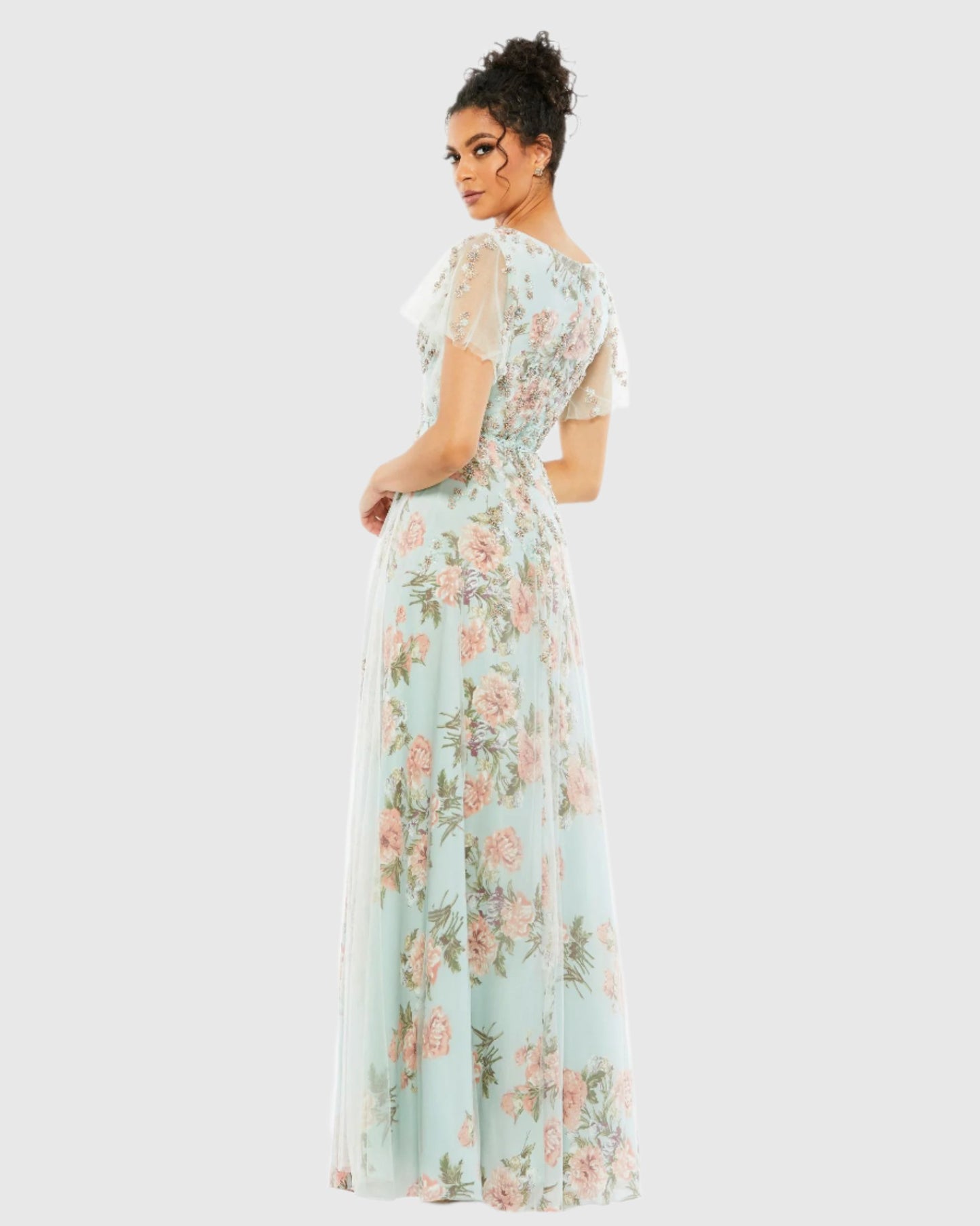 Floral Flutter Sleeve V-Neck Maxi Dress