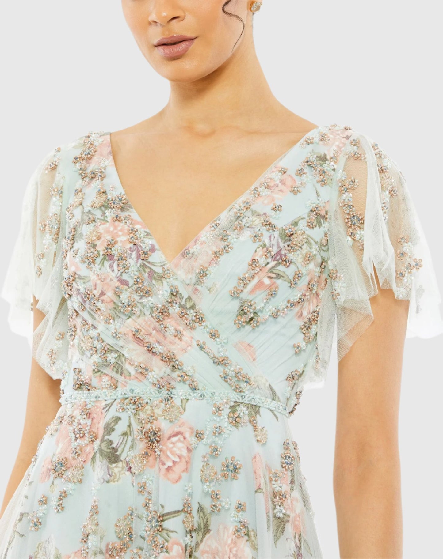 Floral Flutter Sleeve V-Neck Maxi Dress