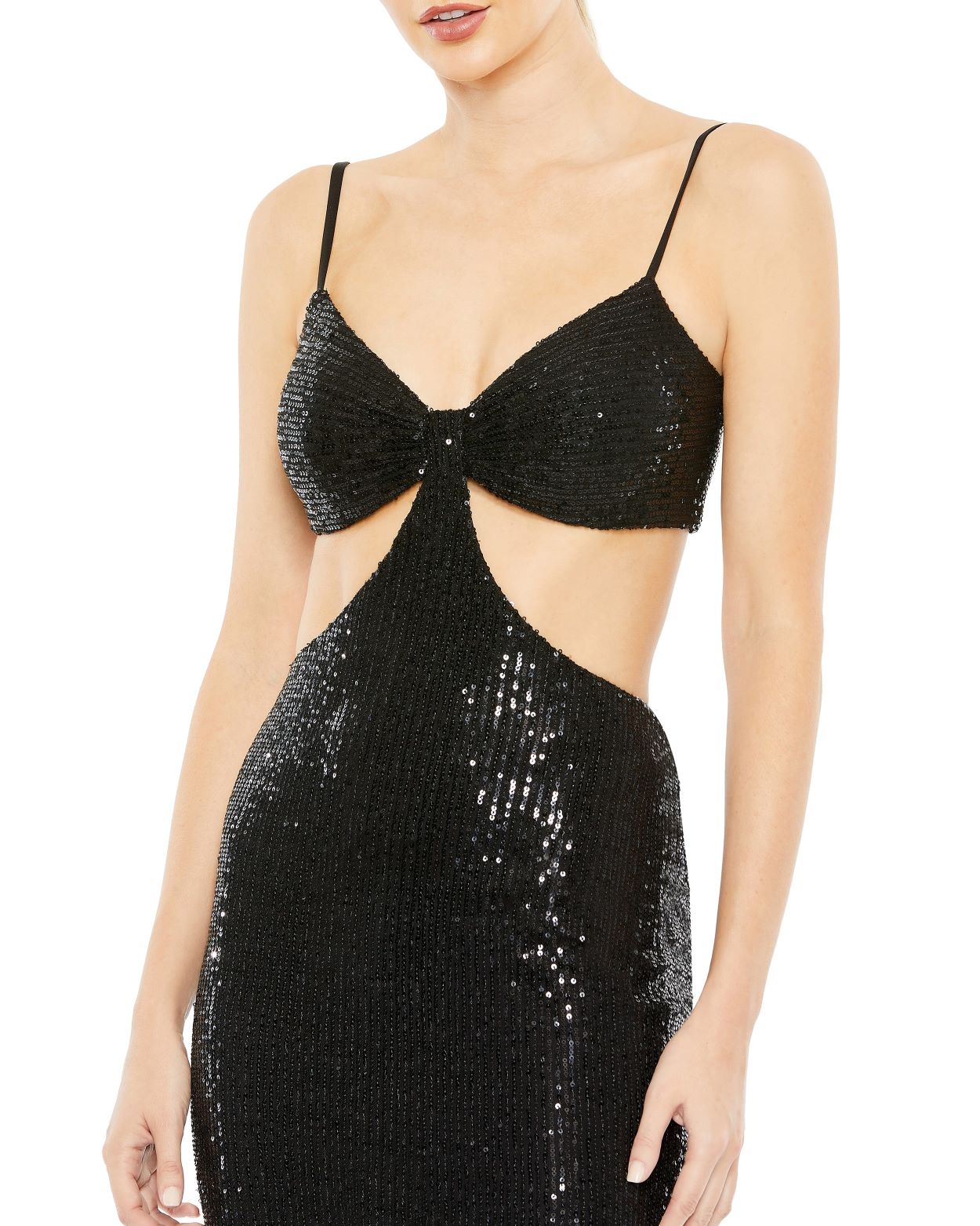 Sequined Spaghetti Strap Cut Out Gown - FINAL SALE