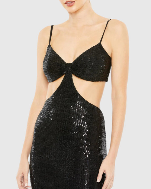 Sequined Spaghetti Strap Cut Out Gown - FINAL SALE