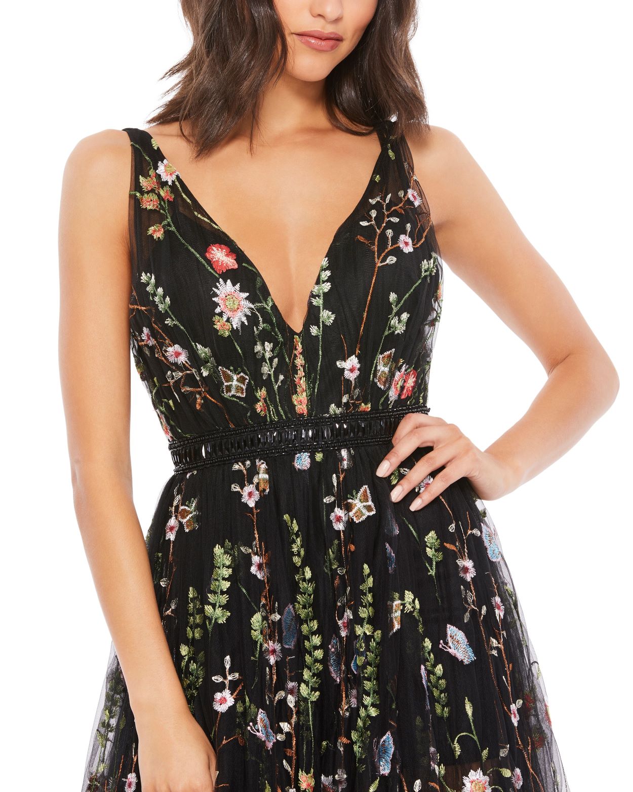 Floral Embroidered Sleeveless A Line Gown