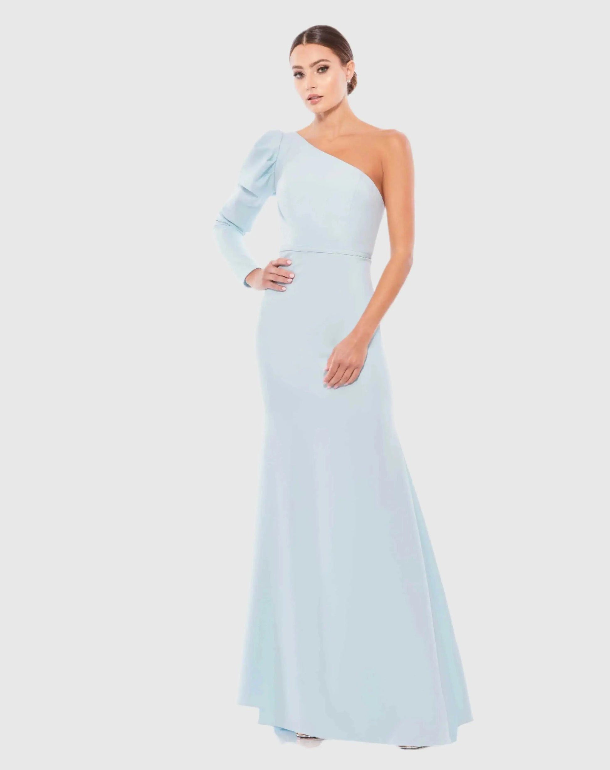 Blue One Shoulder Puff Sleeve Gown - Ieena for Mac Duggal