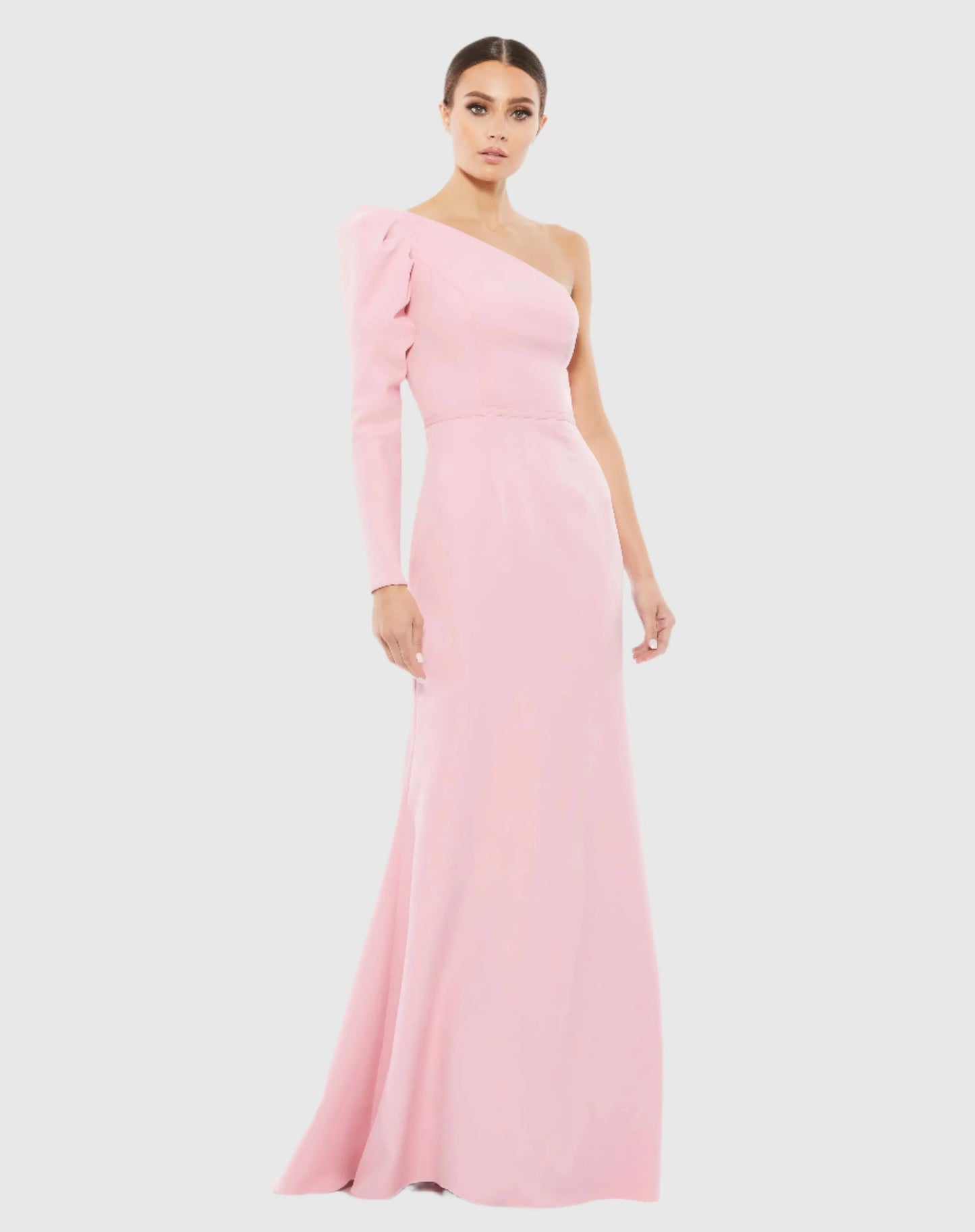 Pink One Shoulder Puff Sleeve Gown - Ieena for Mac Duggal