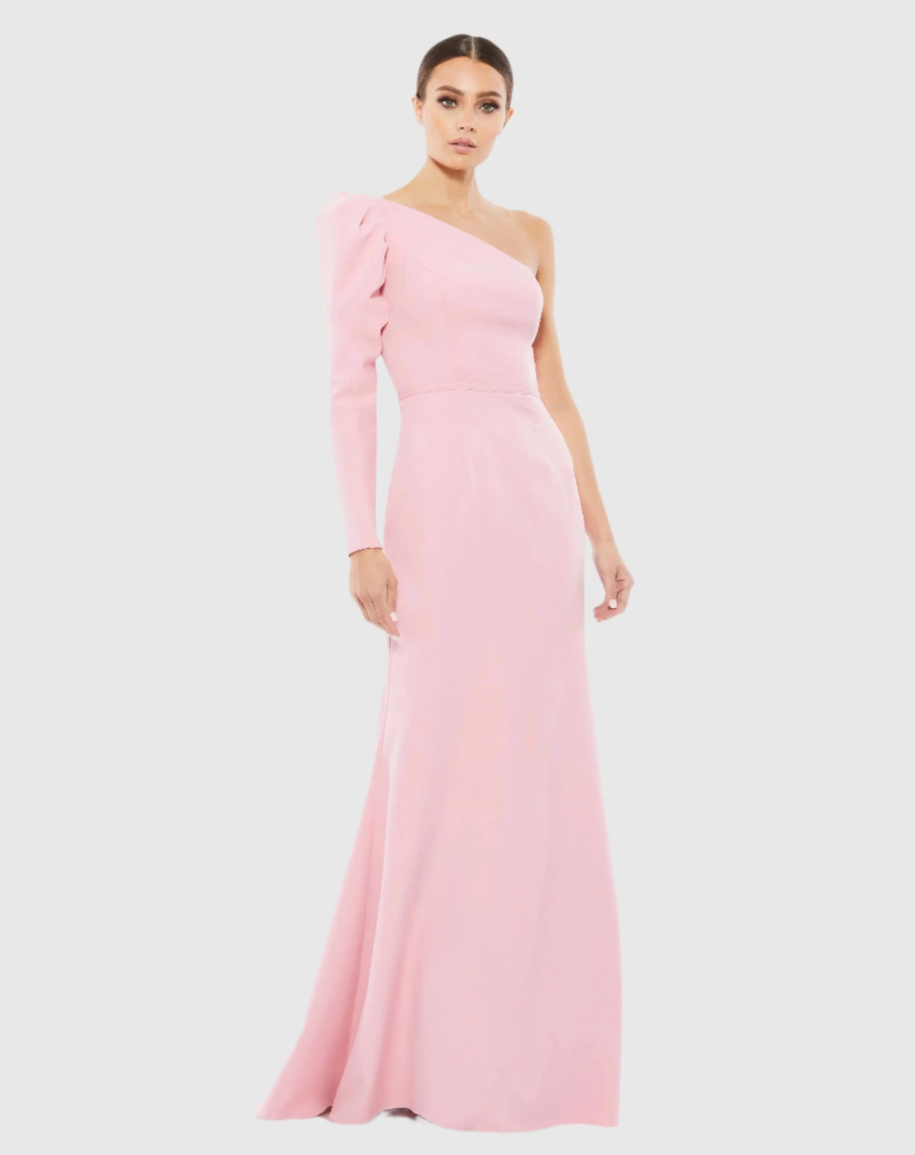 Pink One Shoulder Puff Sleeve Gown - Ieena for Mac Duggal