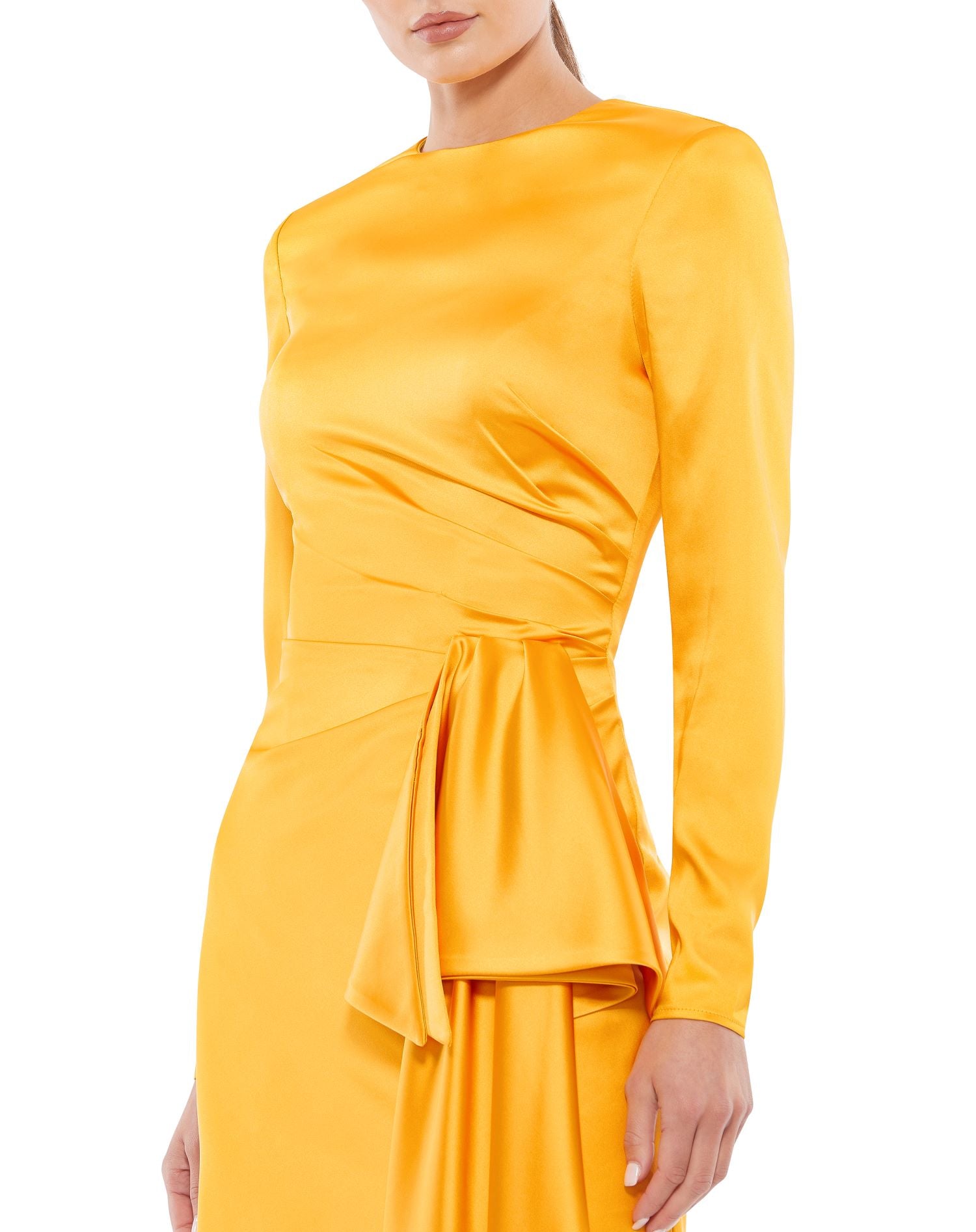 Asymmetrical Draped Long Sleeve Mini Dress