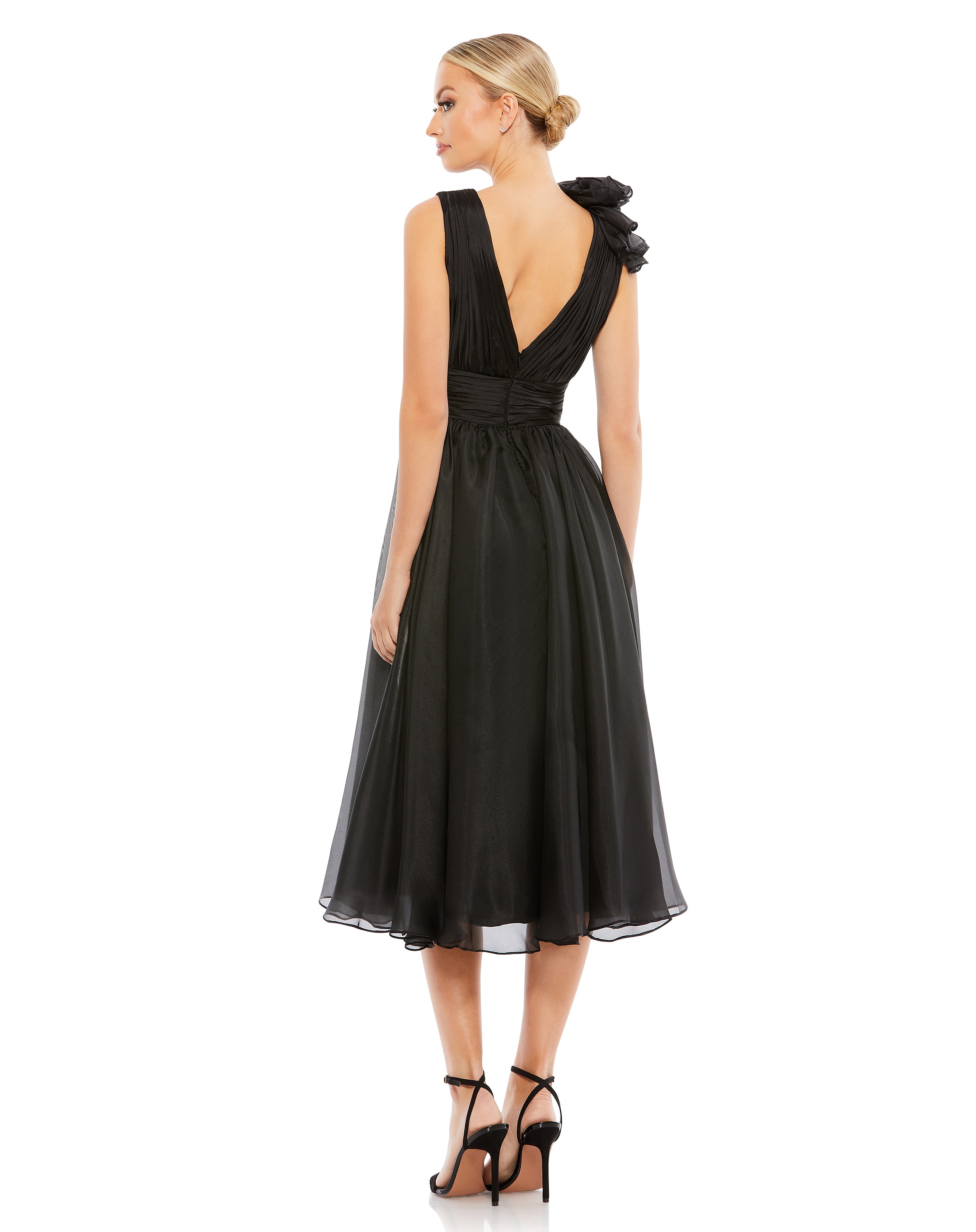 Plunging Ruffled A-Line Cocktail Dress