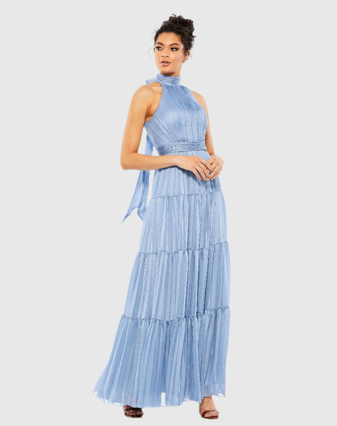 Tie Neck Tiered Halter Gown