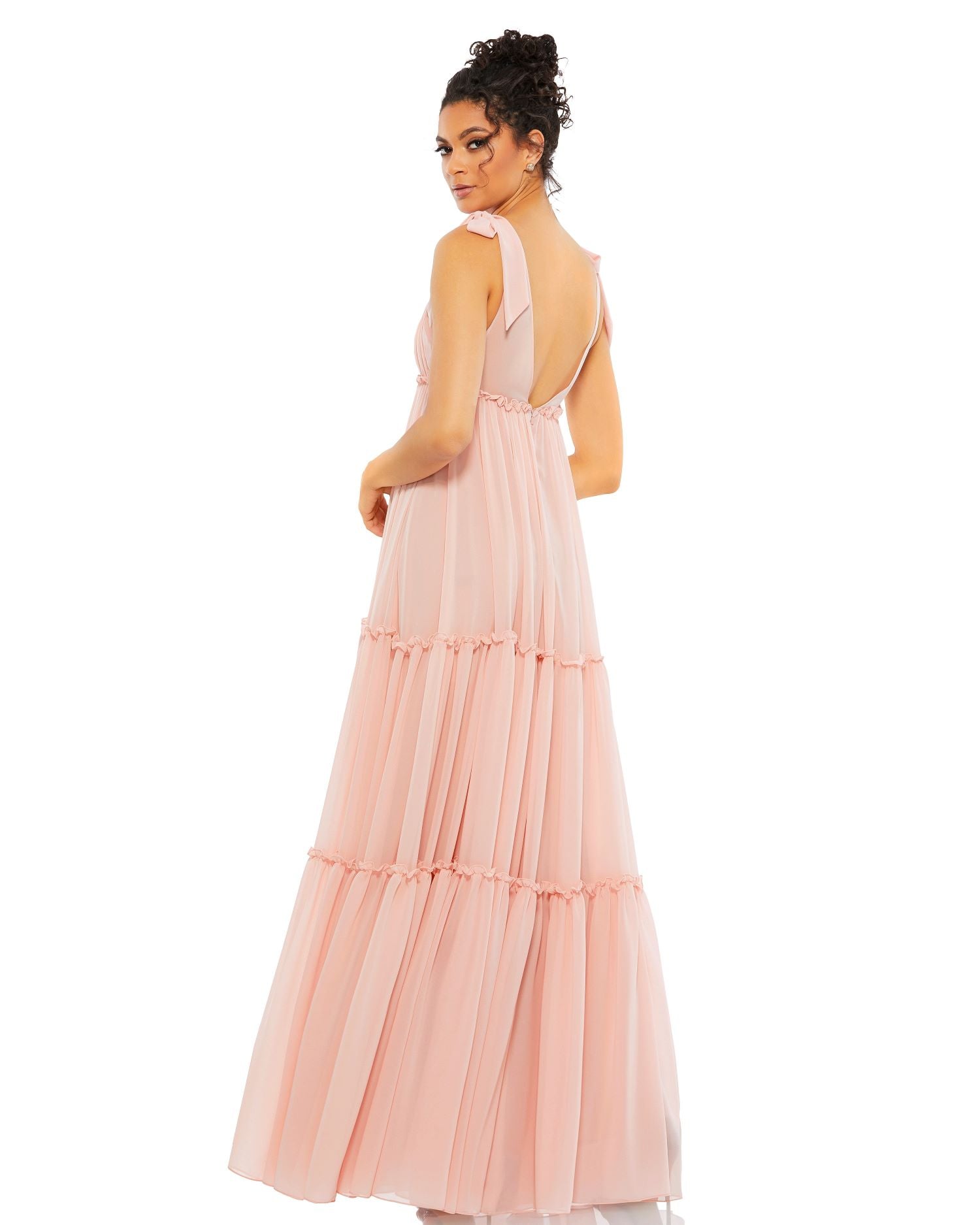 Tiered V-Neck Plunging Maxi Dress