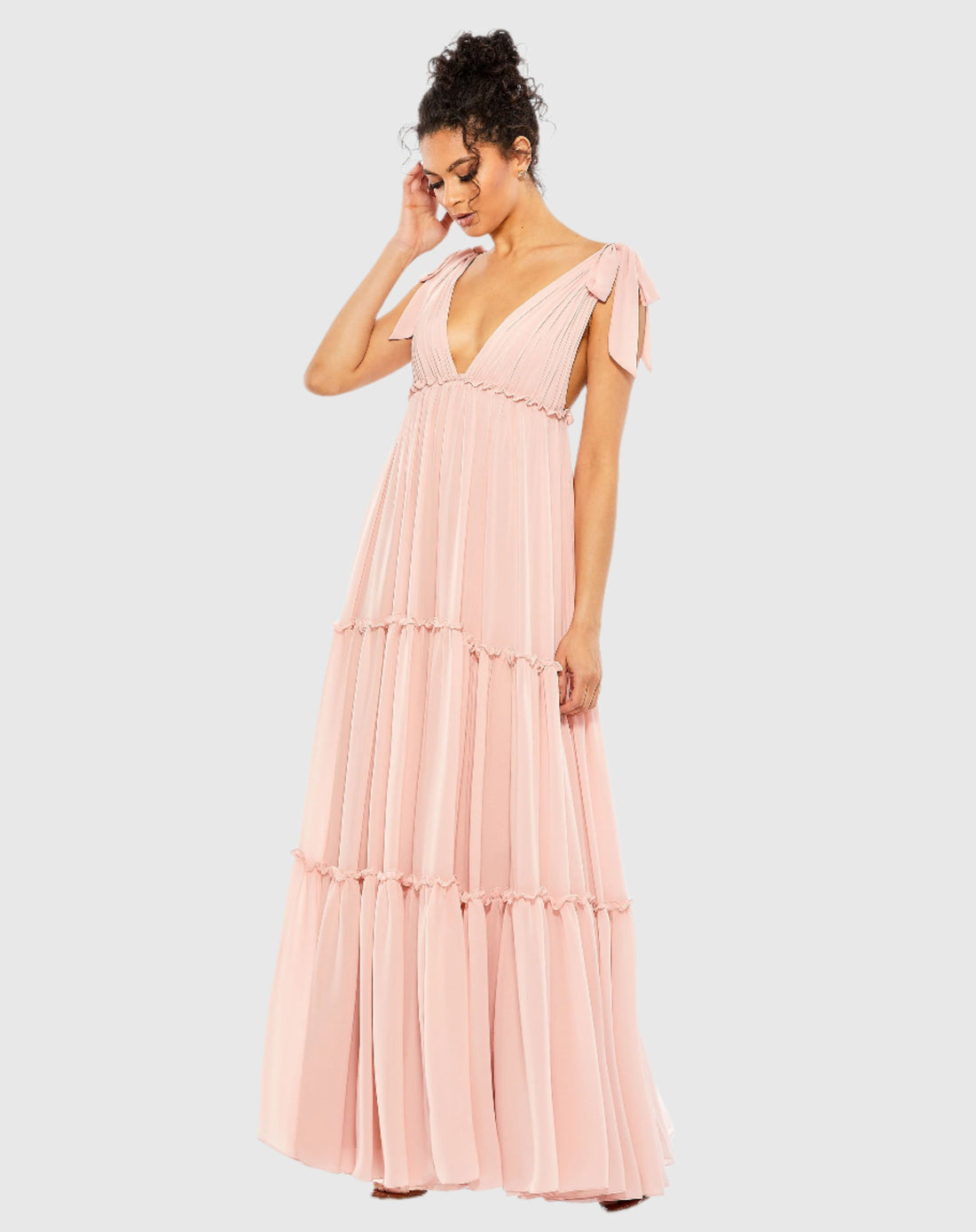 Tiered V-Neck Plunging Maxi Dress