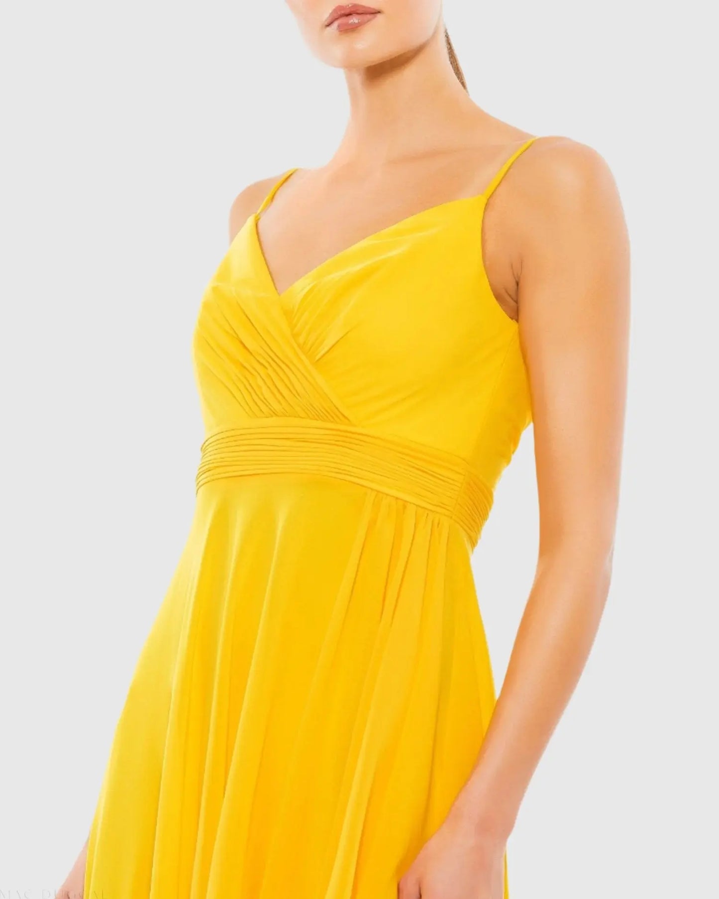 Yellow Asymmetrical Hem Chiffon Maxi Dress - Ieena for Mac Duggal