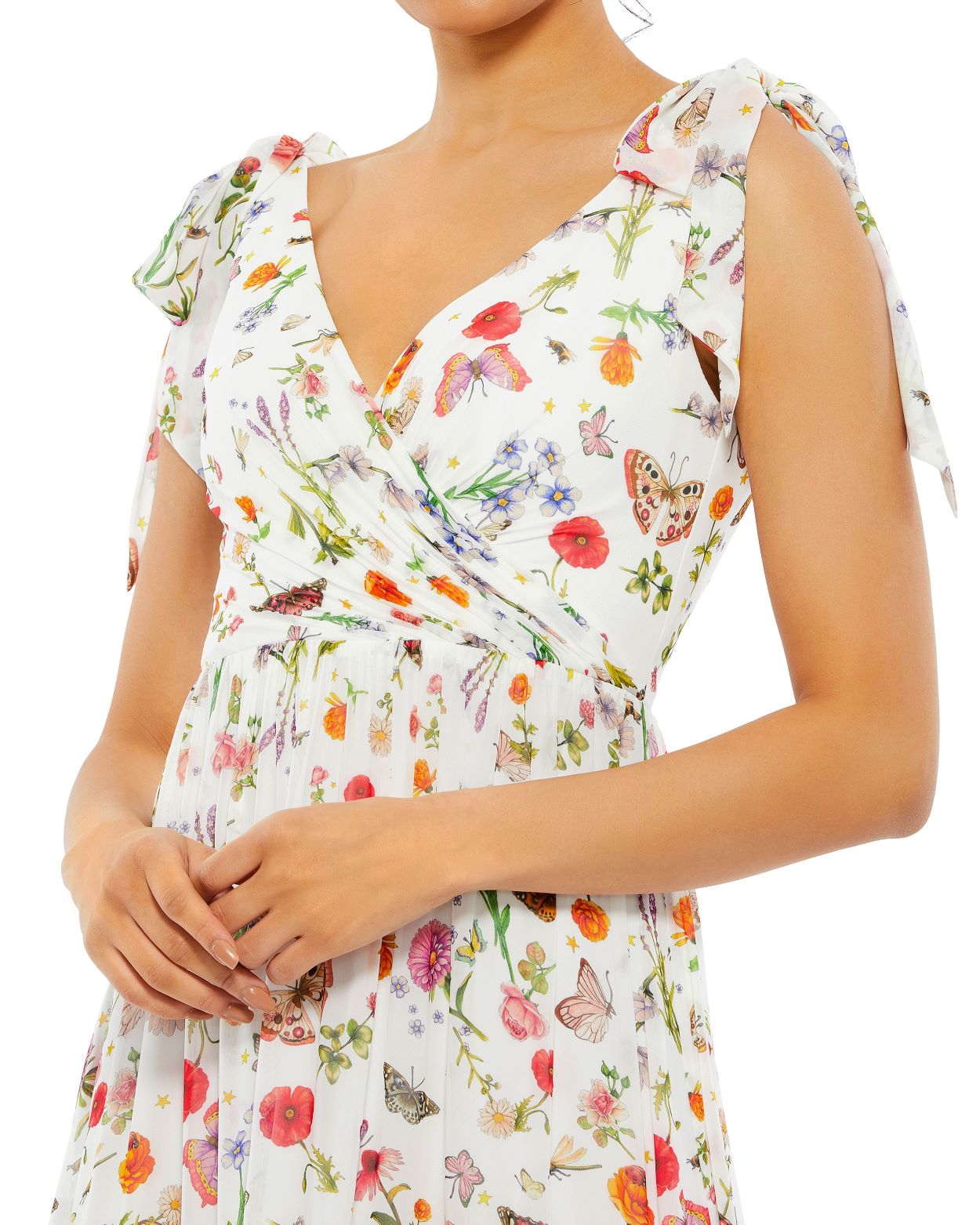 Floral Print Sleeveless Soft Tie Shoulder Gown