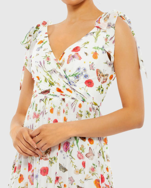 Robe à imprimé floral sans manches à nouer sur les épaules