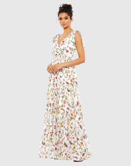 Robe à imprimé floral sans manches à nouer sur les épaules