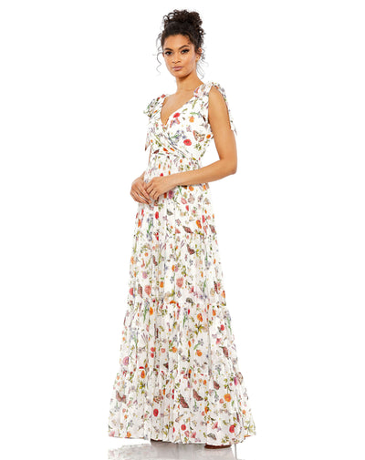 Floral Print Sleeveless Soft Tie Shoulder Gown – Mac Duggal