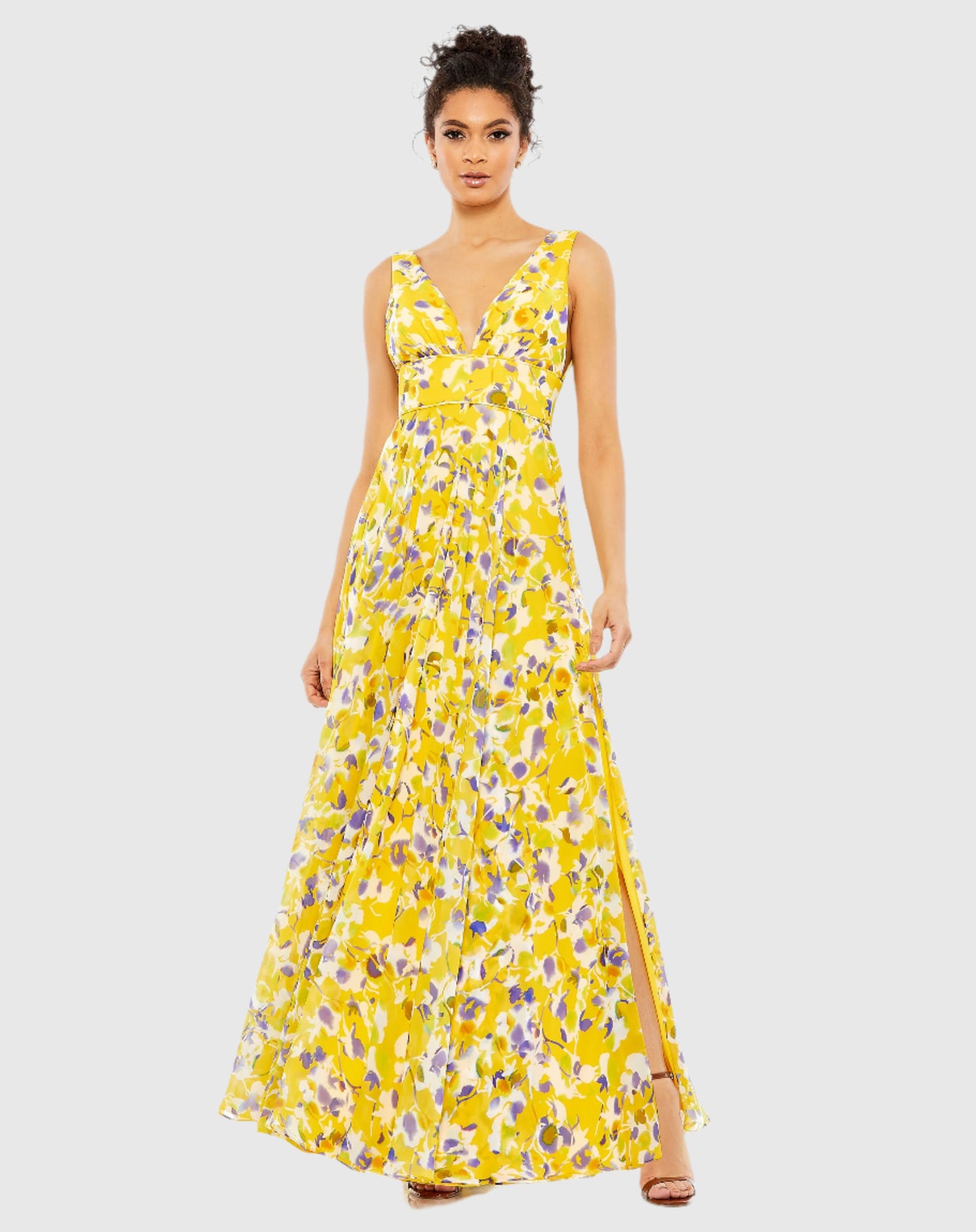 Floral Plunge V-Neck Gown