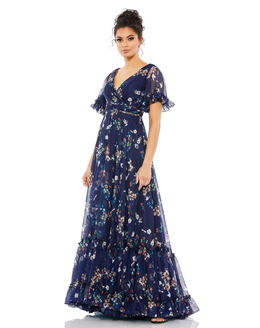 Flounce Sleeve Floral Maxi Dress – Mac Duggal